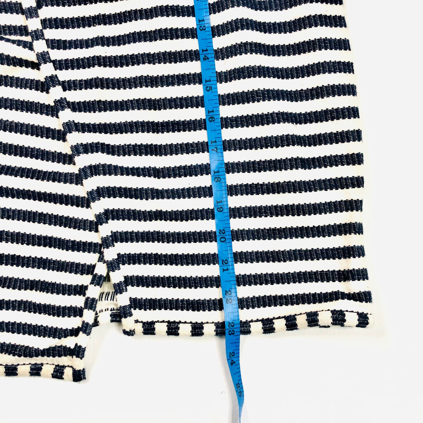 Jaeger Ladies Navy Blue & White Woven Striped Open Front Cardigan / Casual Jacket Size Small