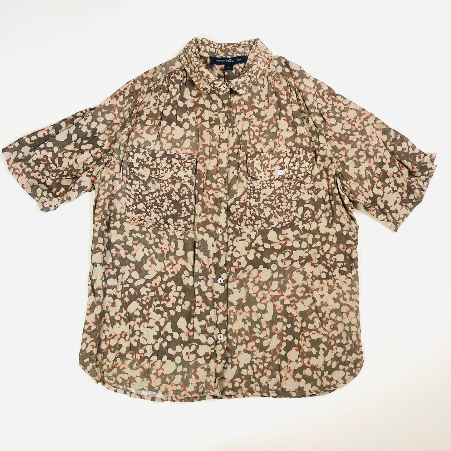 French Connection Brown Earthtone Lightweight Short Sleeve Blouse Shirt Size XS