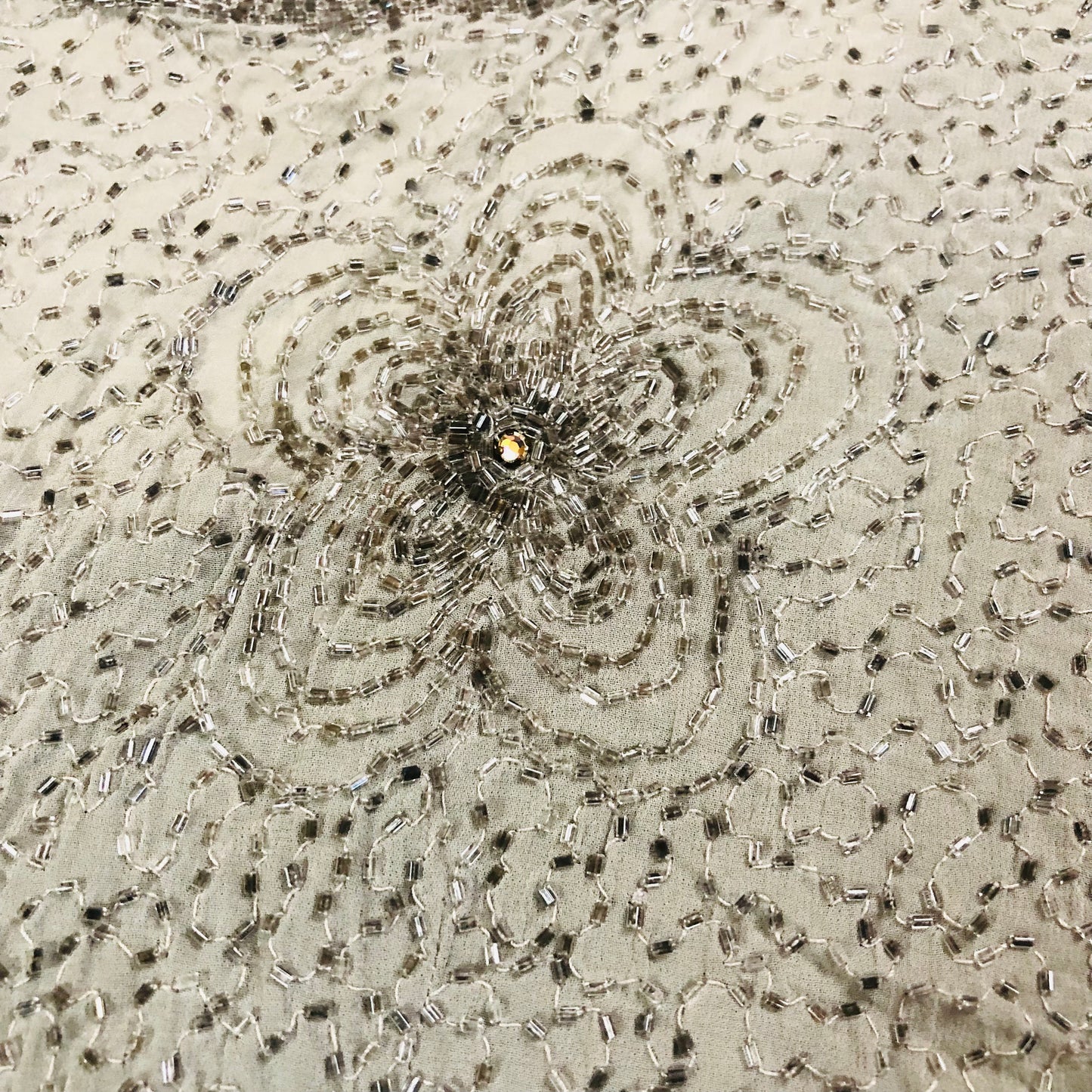 Vintage 1960's Grey Silver Handmade Heavily Beaded Crop Top Size Small
