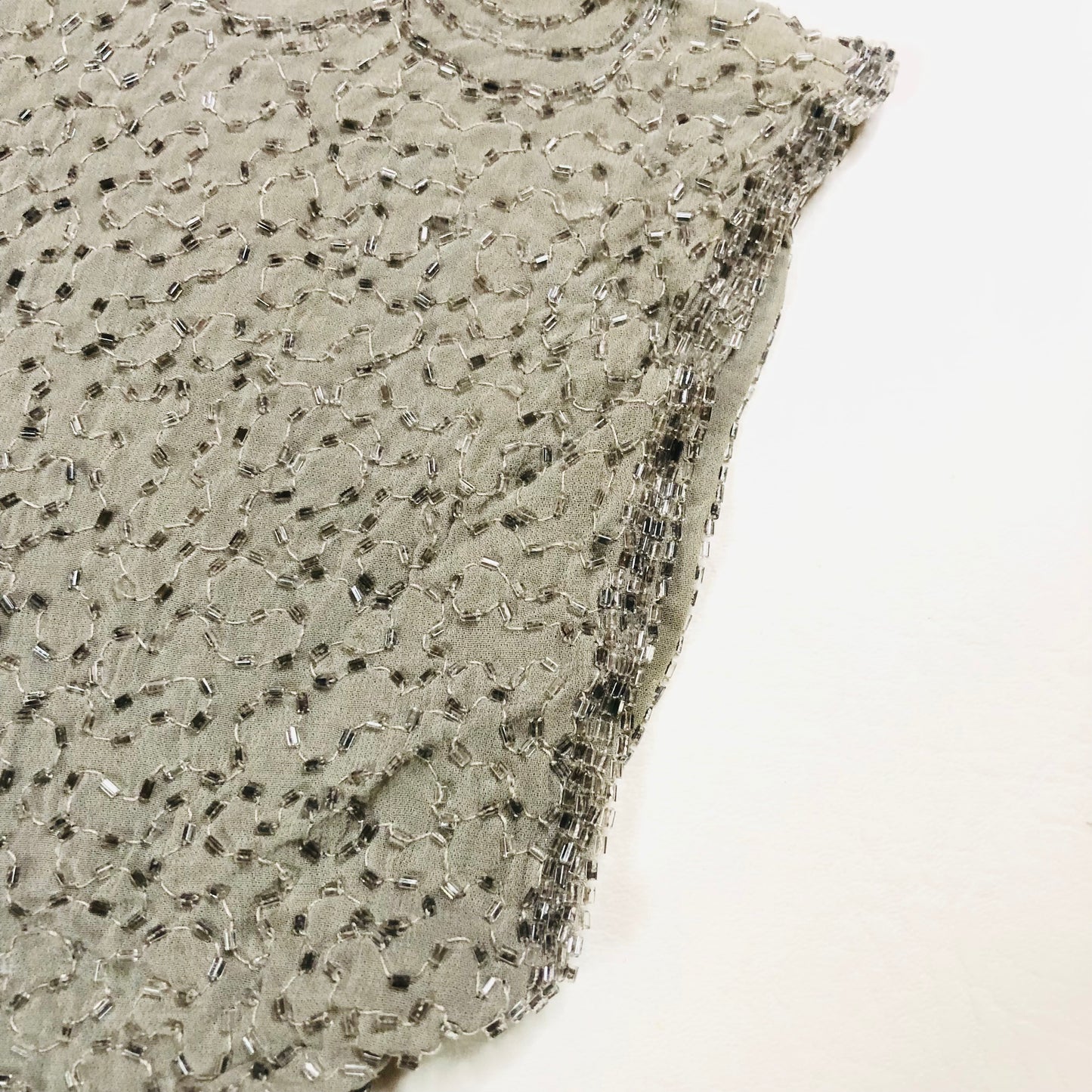 Vintage 1960's Grey Silver Handmade Heavily Beaded Crop Top Size Small