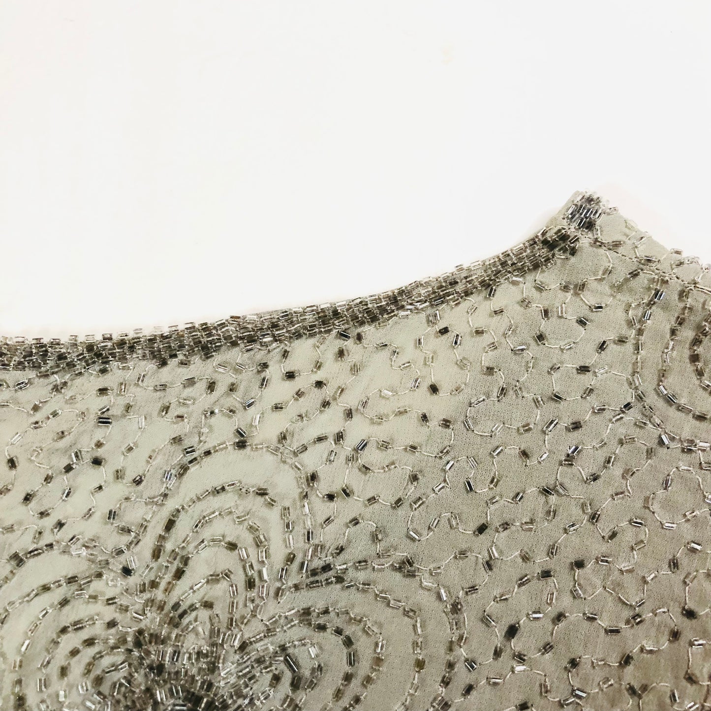 Vintage 1960's Grey Silver Handmade Heavily Beaded Crop Top Size Small