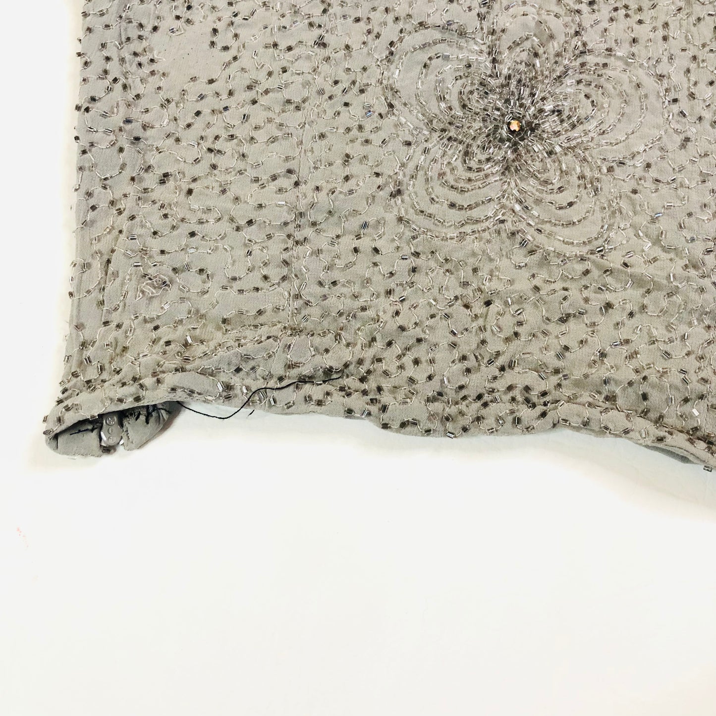 Vintage 1960's Grey Silver Handmade Heavily Beaded Crop Top Size Small
