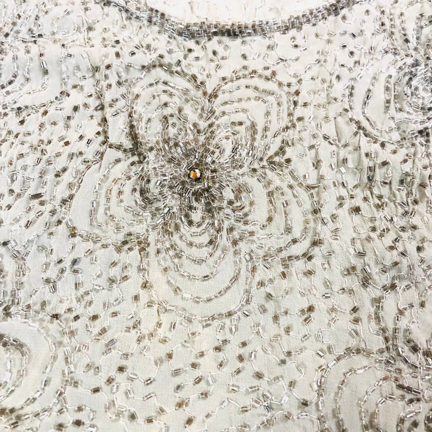 Vintage 1960's Grey Silver Handmade Heavily Beaded Crop Top Size Small