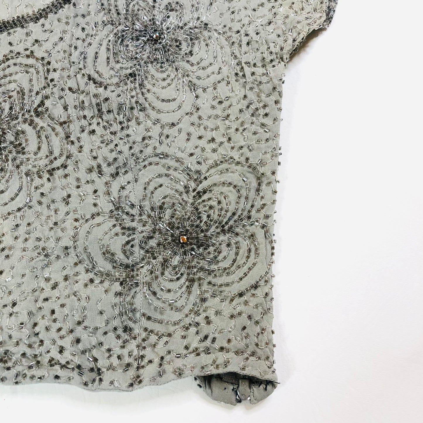 Vintage 1960's Grey Silver Handmade Heavily Beaded Crop Top Size Small