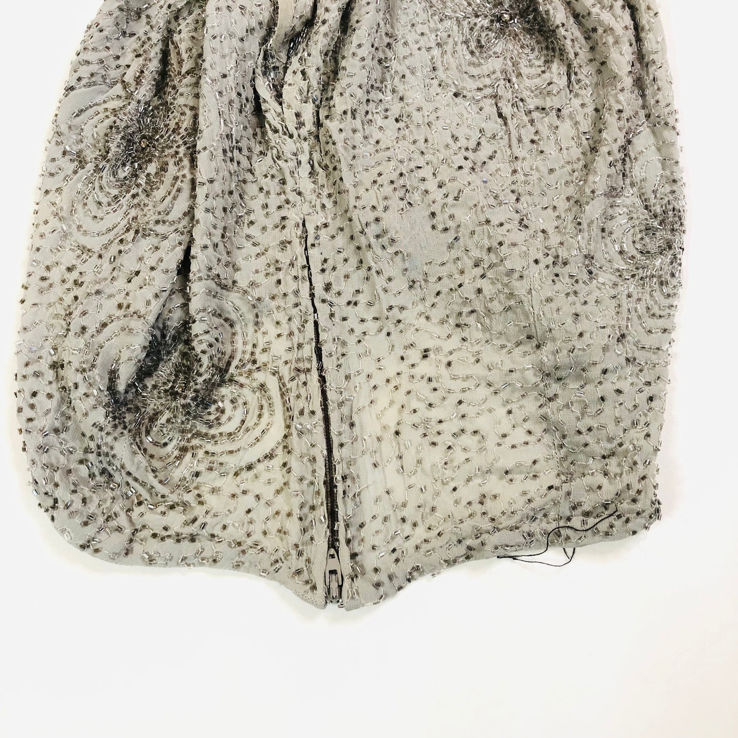 Vintage 1960's Grey Silver Handmade Heavily Beaded Crop Top Size Small