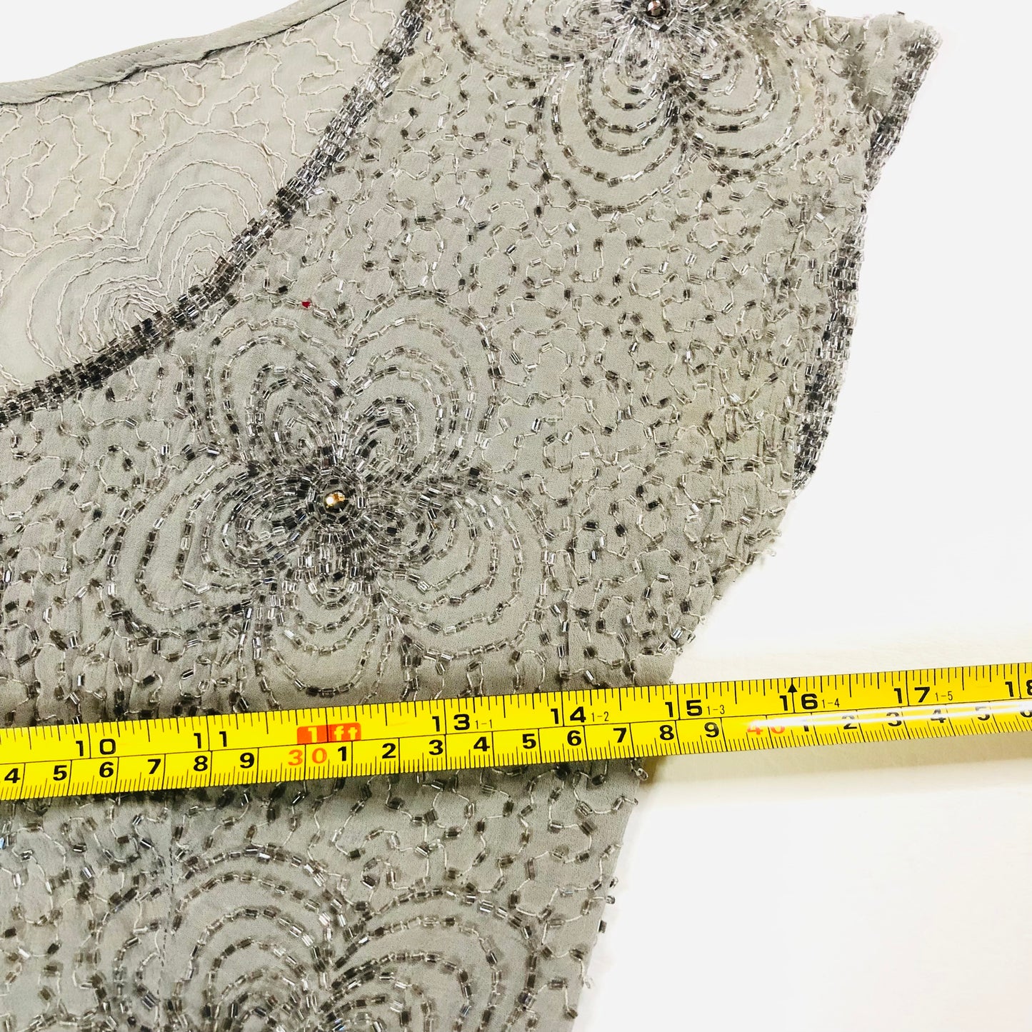 Vintage 1960's Grey Silver Handmade Heavily Beaded Crop Top Size Small