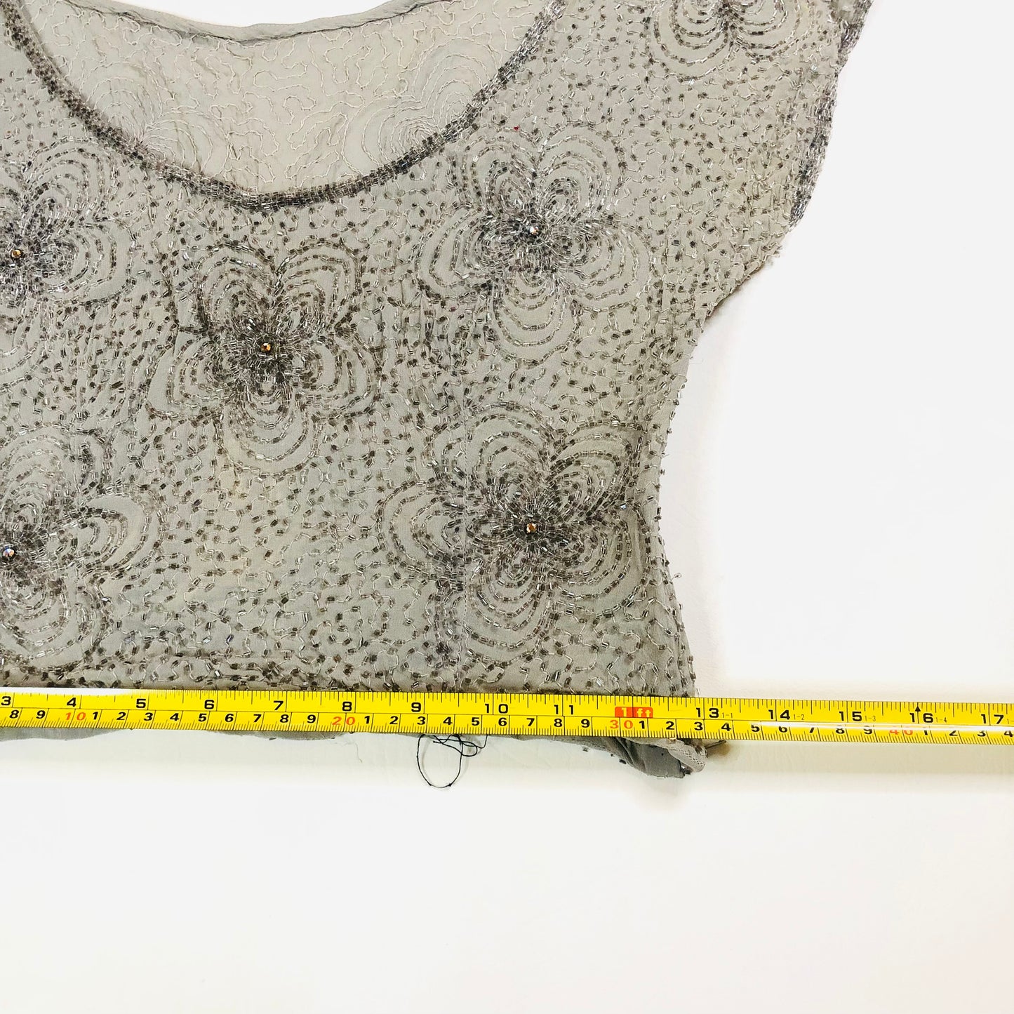 Vintage 1960's Grey Silver Handmade Heavily Beaded Crop Top Size Small
