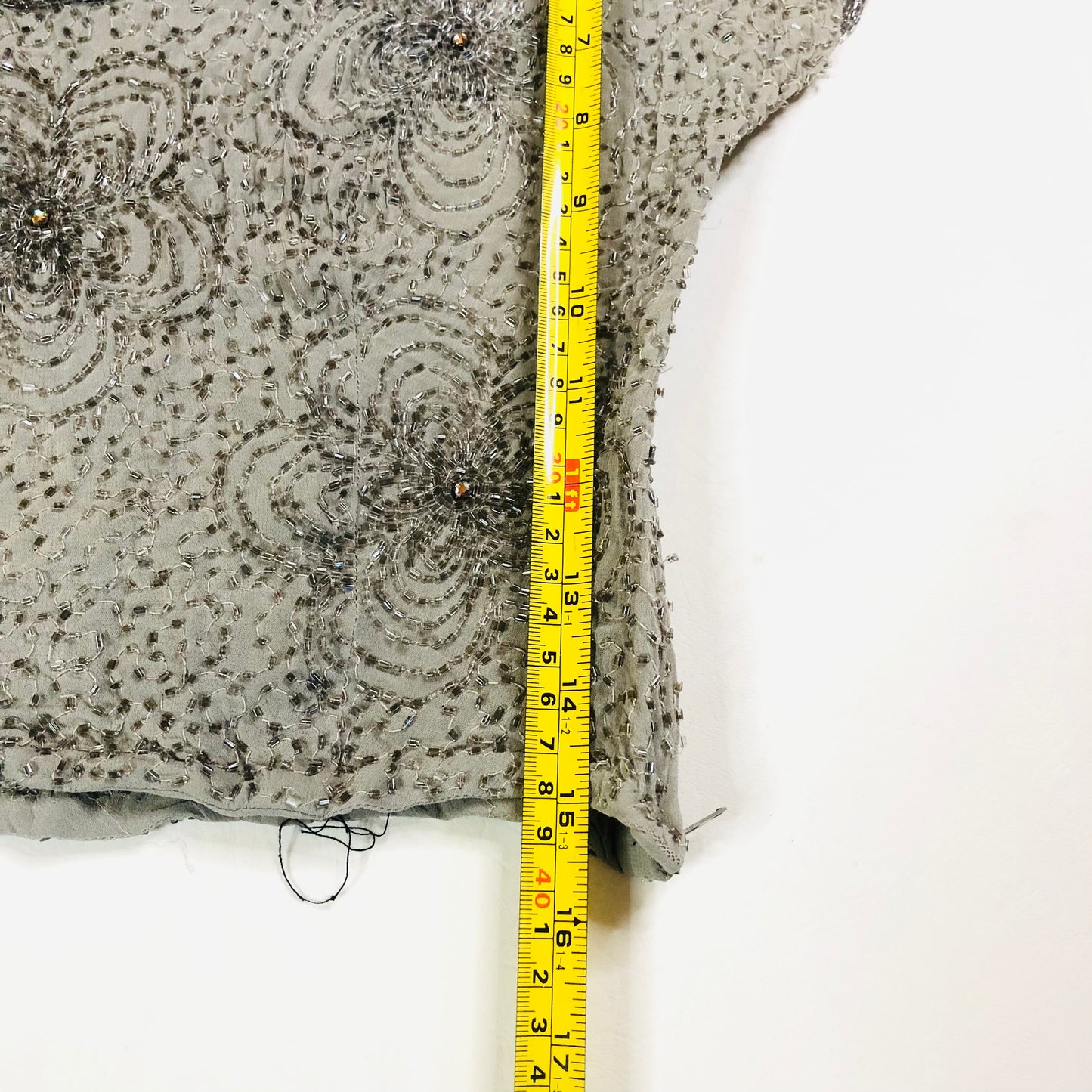 Vintage 1960's Grey Silver Handmade Heavily Beaded Crop Top Size Small