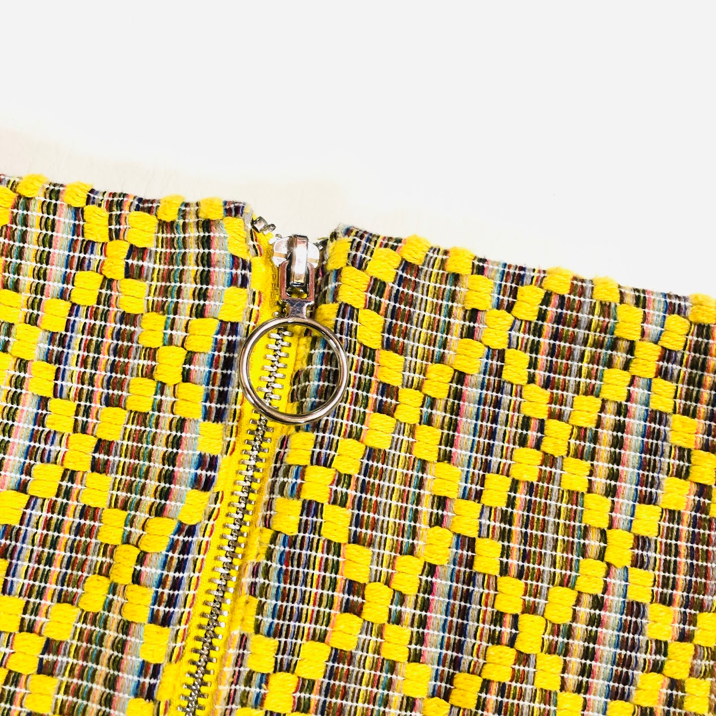 Topshop Geo Woven Yellow Short A-Line Mini Skirt With Zip Front Size UK 10