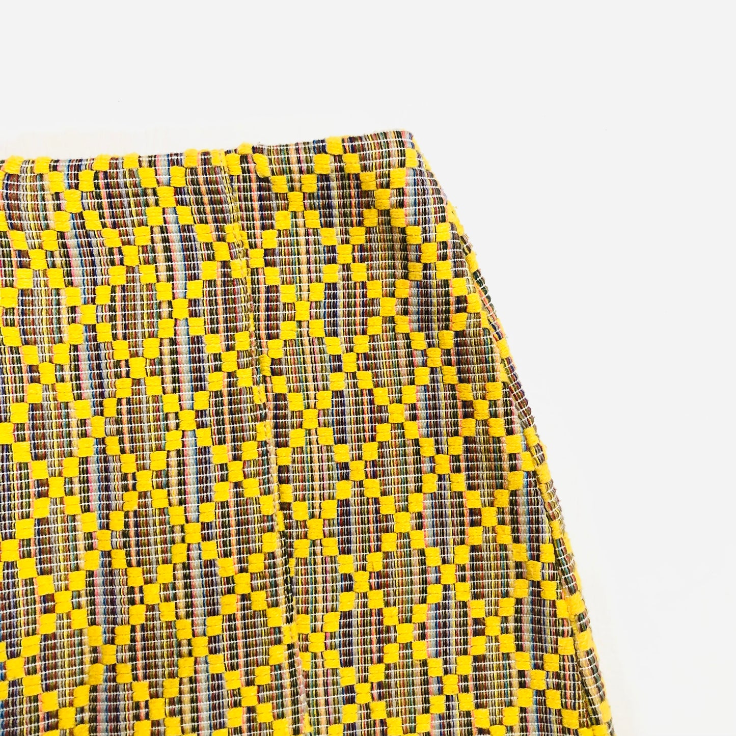 Topshop Geo Woven Yellow Short A-Line Mini Skirt With Zip Front Size UK 10