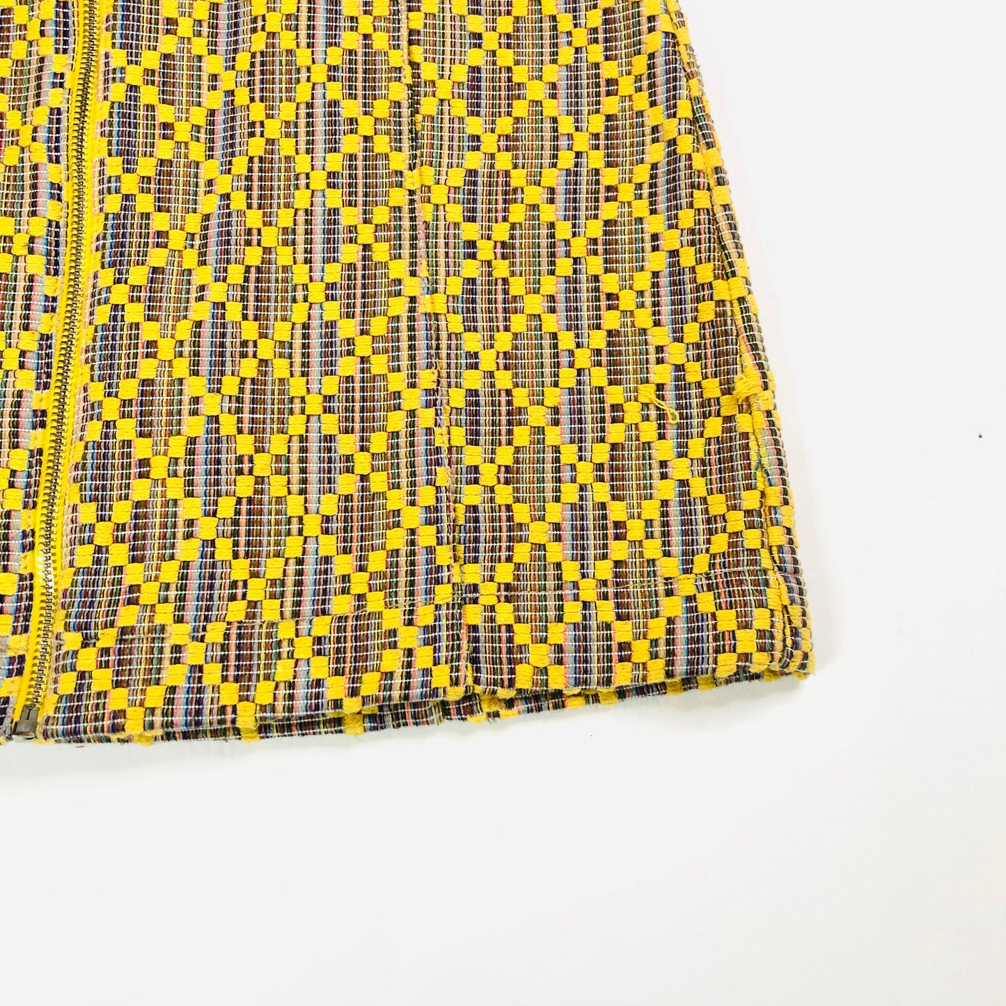Topshop Geo Woven Yellow Short A-Line Mini Skirt With Zip Front Size UK 10