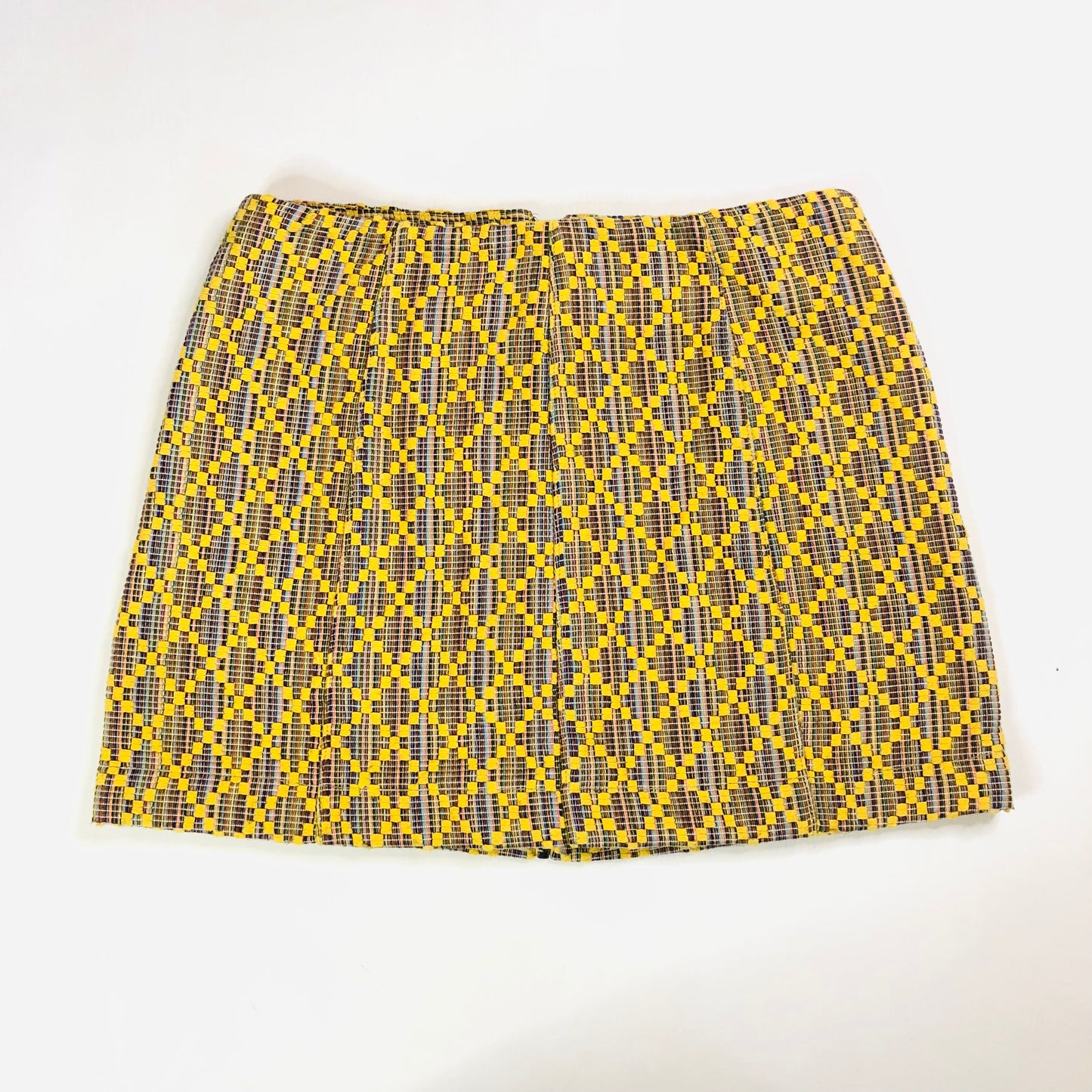 Topshop Geo Woven Yellow Short A-Line Mini Skirt With Zip Front Size UK 10