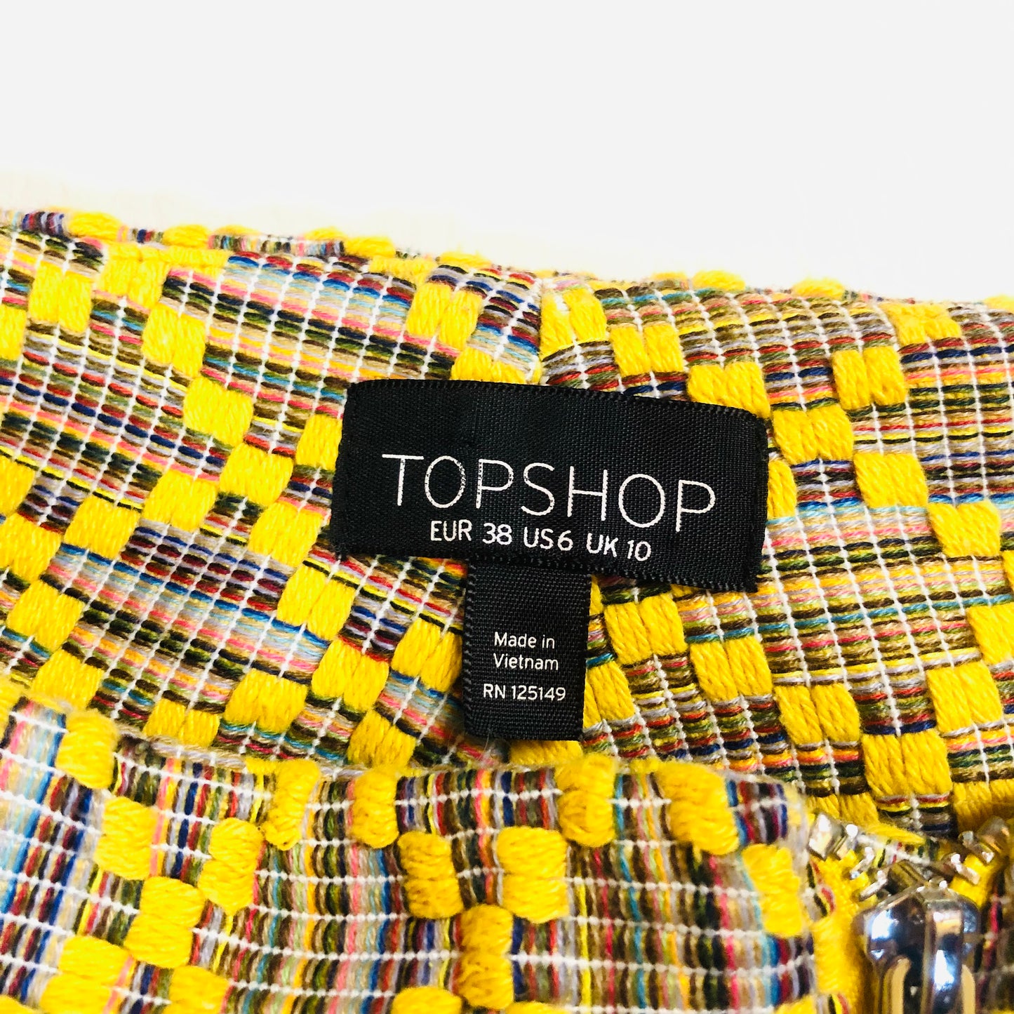 Topshop Geo Woven Yellow Short A-Line Mini Skirt With Zip Front Size UK 10