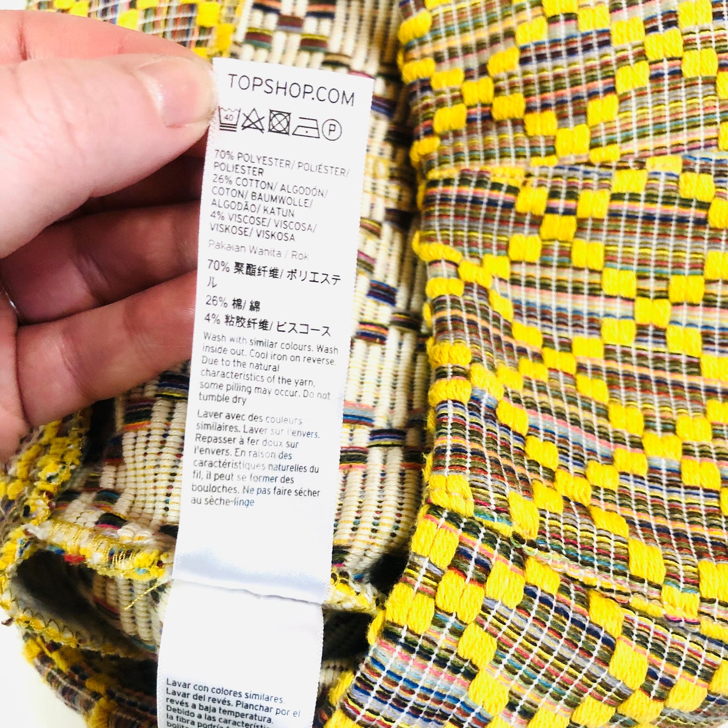 Topshop Geo Woven Yellow Short A-Line Mini Skirt With Zip Front Size UK 10