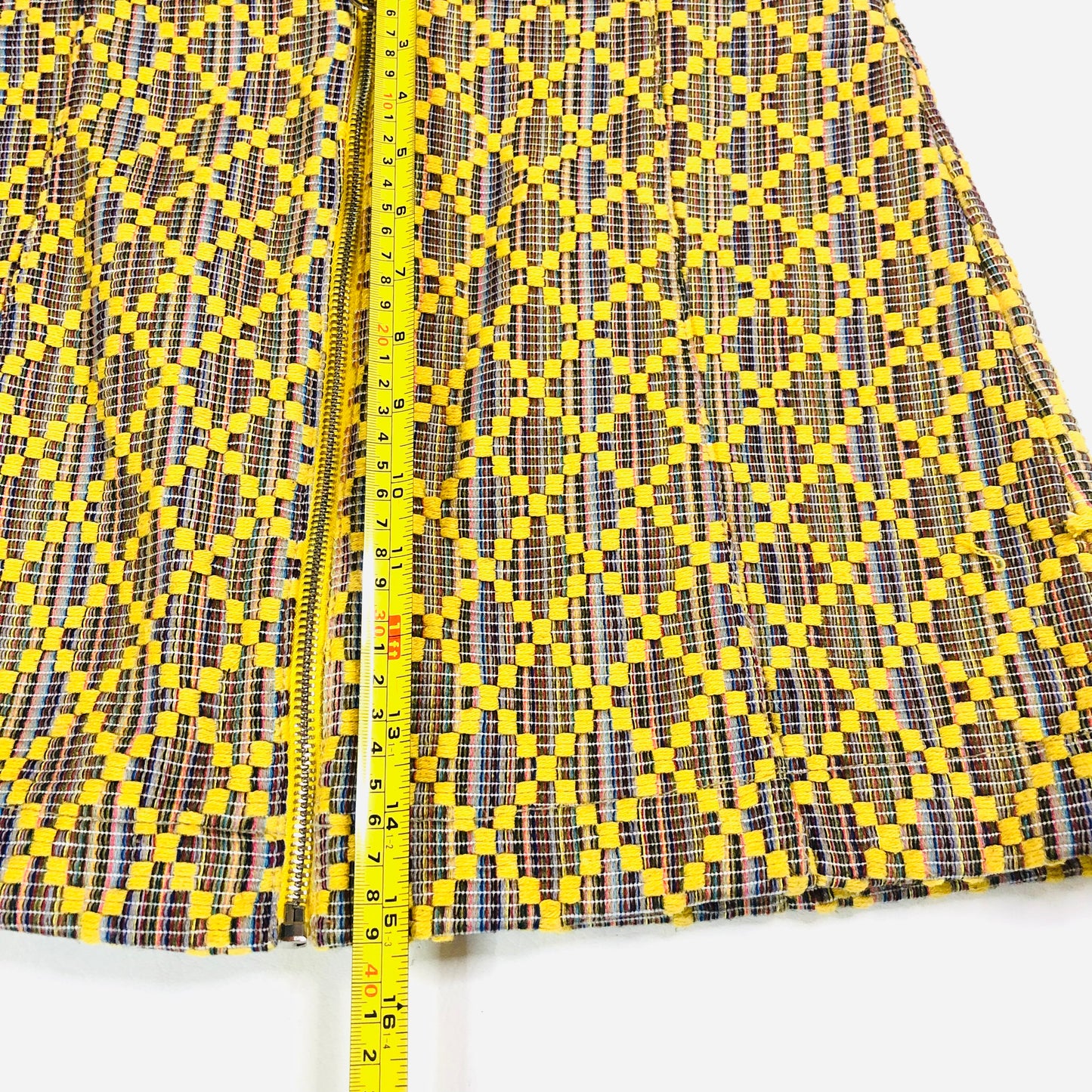 Topshop Geo Woven Yellow Short A-Line Mini Skirt With Zip Front Size UK 10