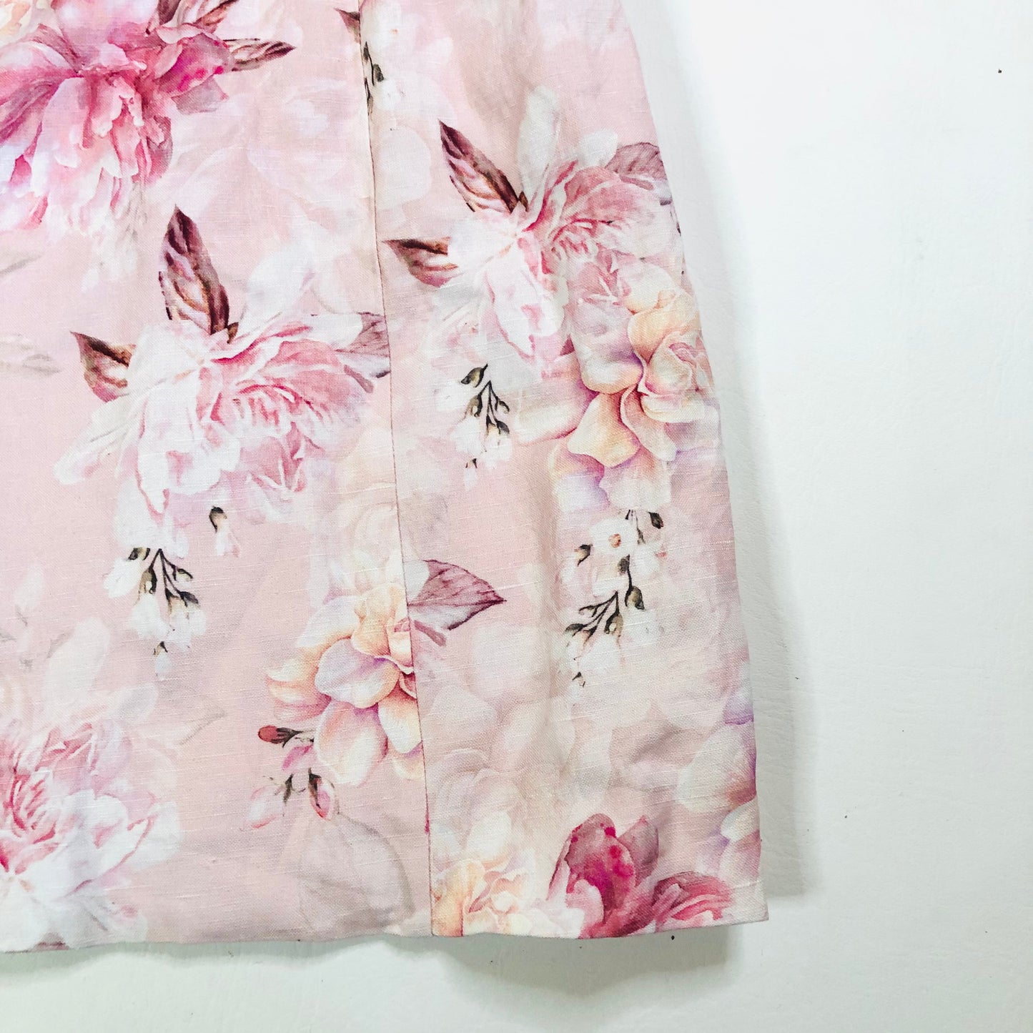 Forever New Puff Sleeve Pink Floral Linen Blend Mini Dress with Belt Size UK 6