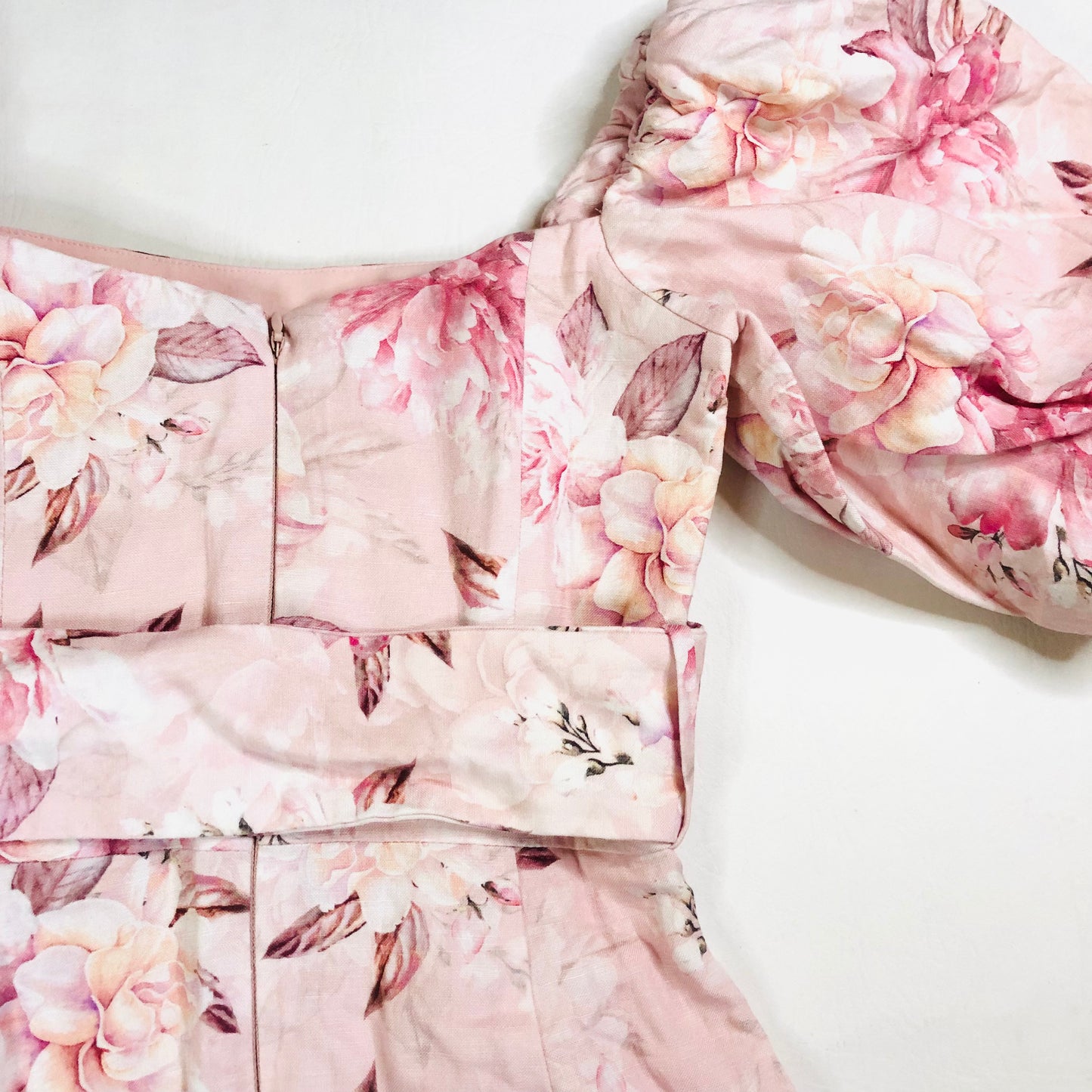 Forever New Puff Sleeve Pink Floral Linen Blend Mini Dress with Belt Size UK 6