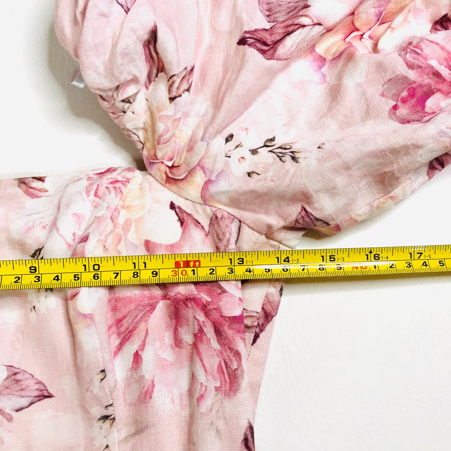 Forever New Puff Sleeve Pink Floral Linen Blend Mini Dress with Belt Size UK 6