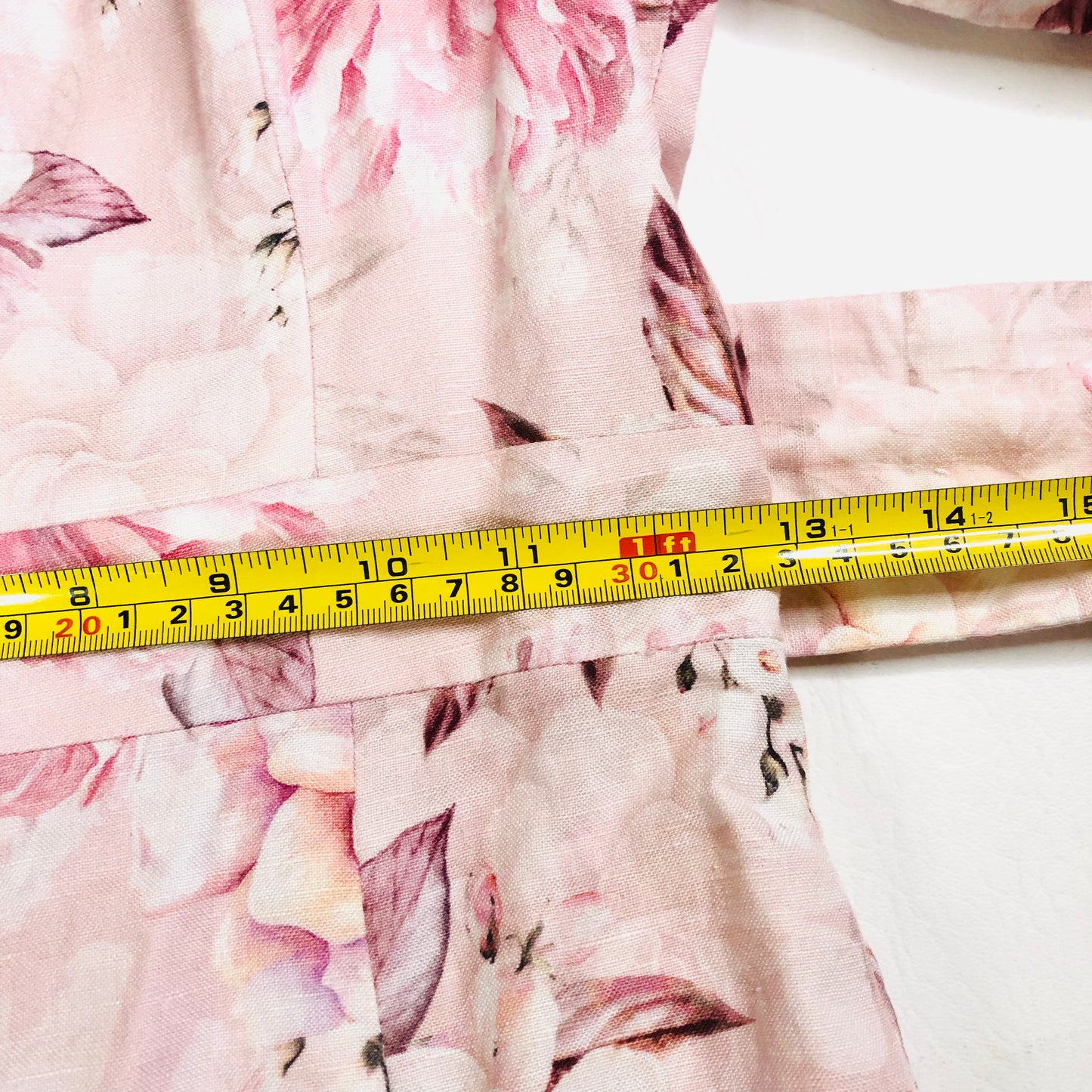 Forever New Puff Sleeve Pink Floral Linen Blend Mini Dress with Belt Size UK 6