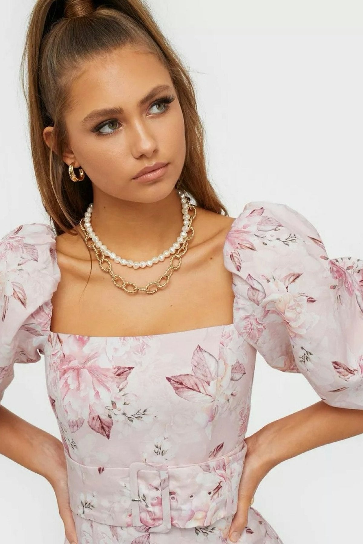 Forever New Puff Sleeve Pink Floral Linen Blend Mini Dress with Belt Size UK 6