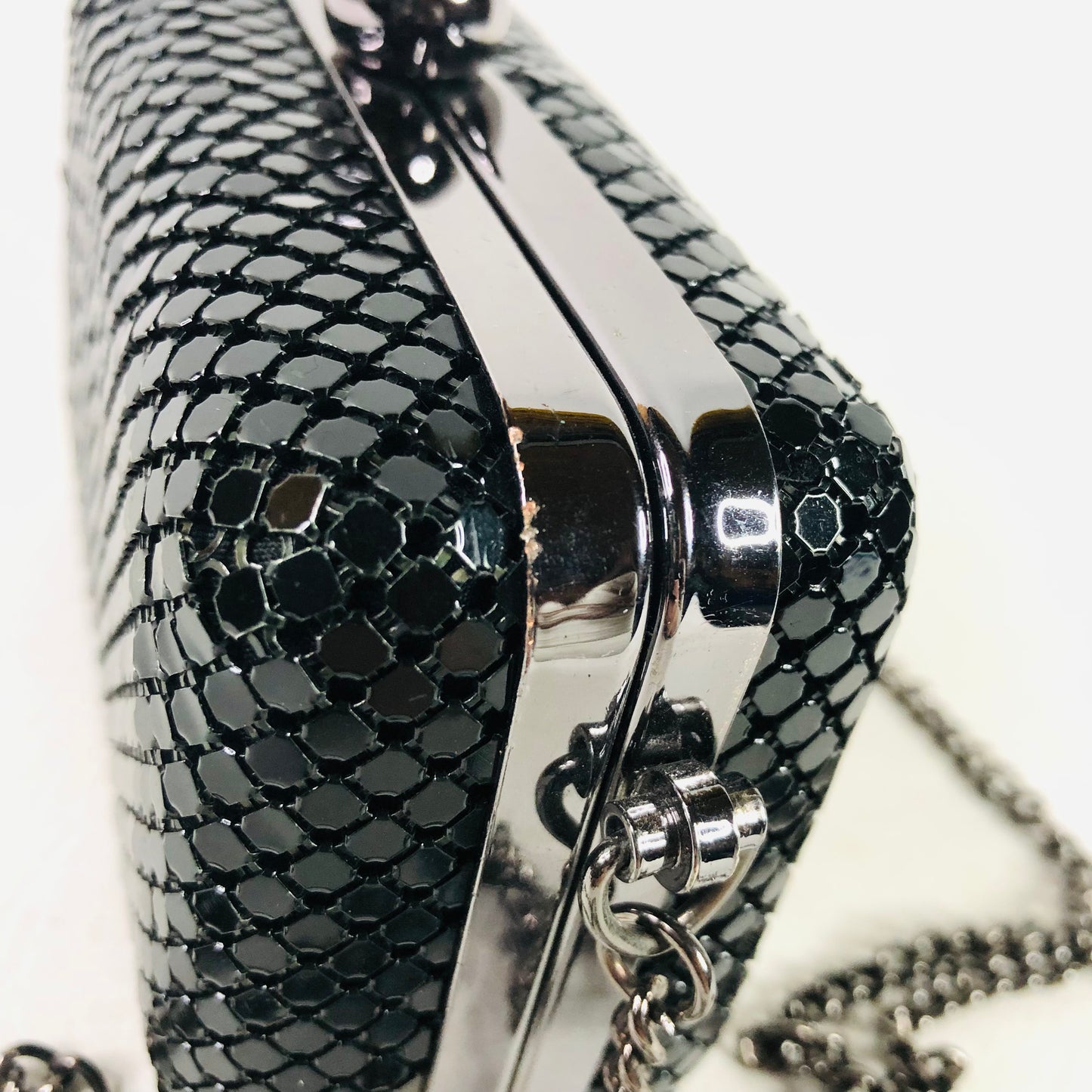 Atmosphere Black Hard Case sparkly evening shoulder Clutch Bag Chain Mail 5.5” X 3.5” X 2”