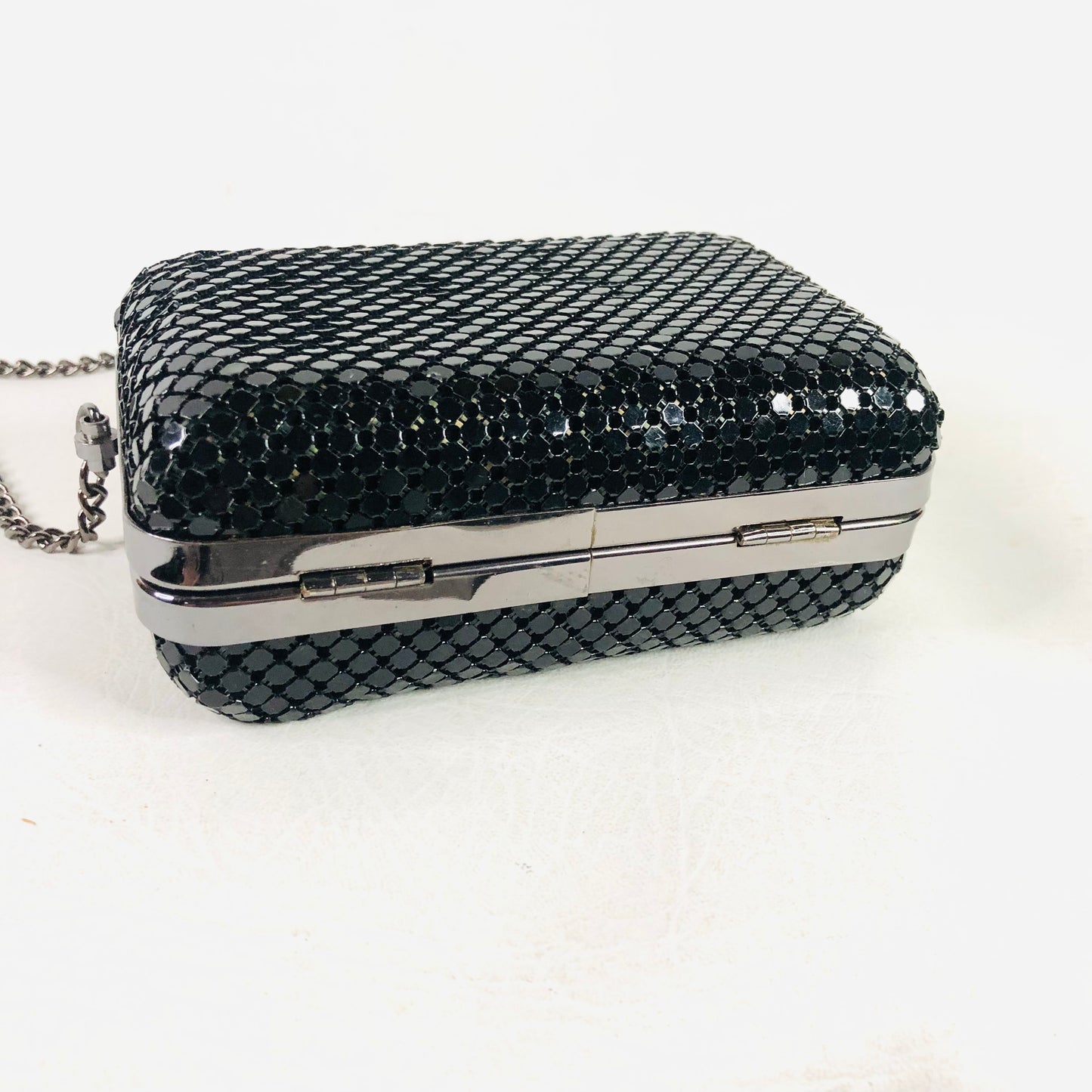 Atmosphere Black Hard Case sparkly evening shoulder Clutch Bag Chain Mail 5.5” X 3.5” X 2”