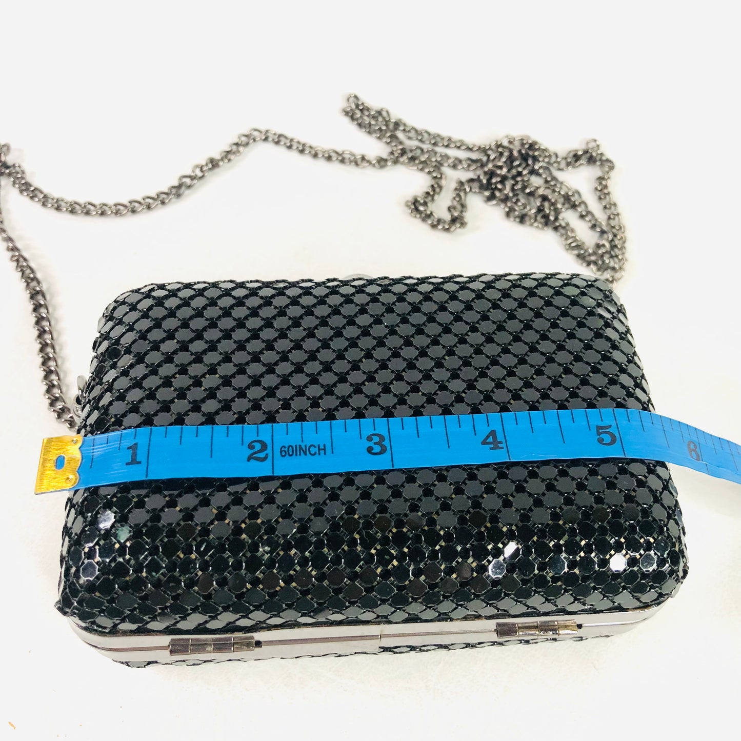 Atmosphere Black Hard Case sparkly evening shoulder Clutch Bag Chain Mail 5.5” X 3.5” X 2”
