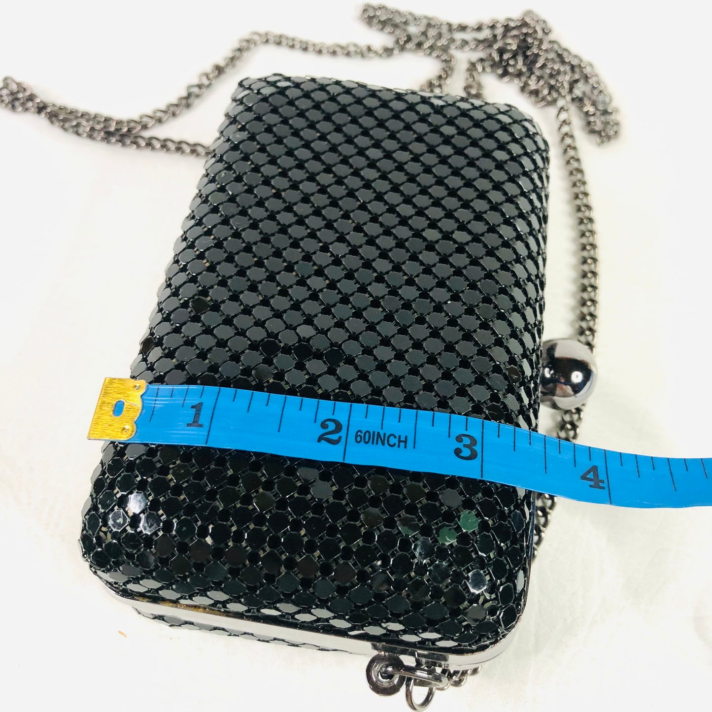 Atmosphere Black Hard Case sparkly evening shoulder Clutch Bag Chain Mail 5.5” X 3.5” X 2”