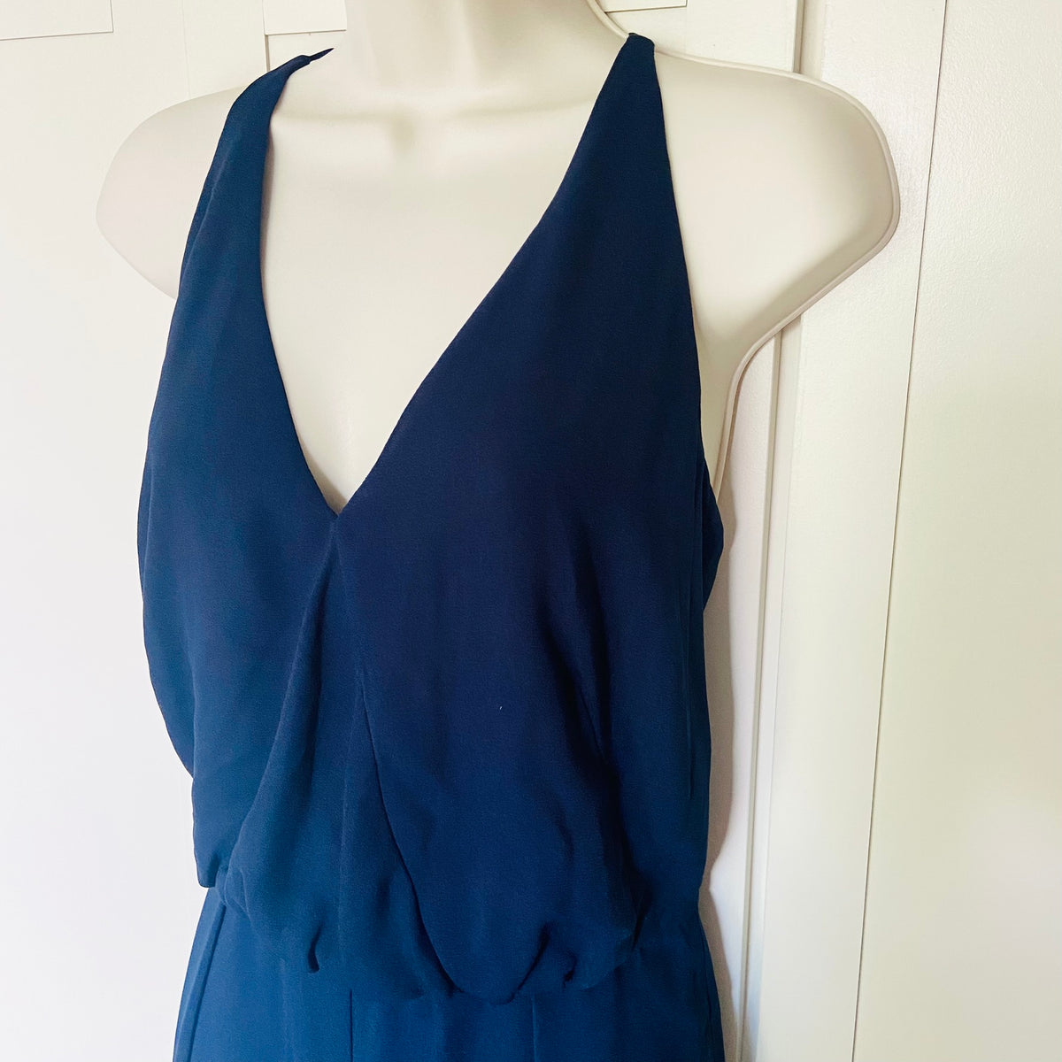 Roman | Navy Blue | Wide Leg Halterneck Back Detail Jumpsuit | Size 12 | 70s Revival