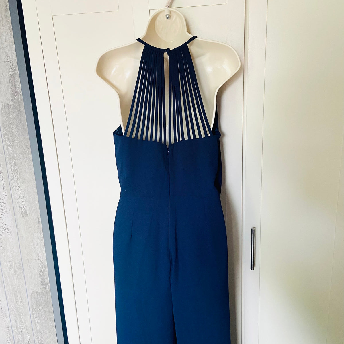 Roman | Navy Blue | Wide Leg Halterneck Back Detail Jumpsuit | Size 12 | 70s Revival