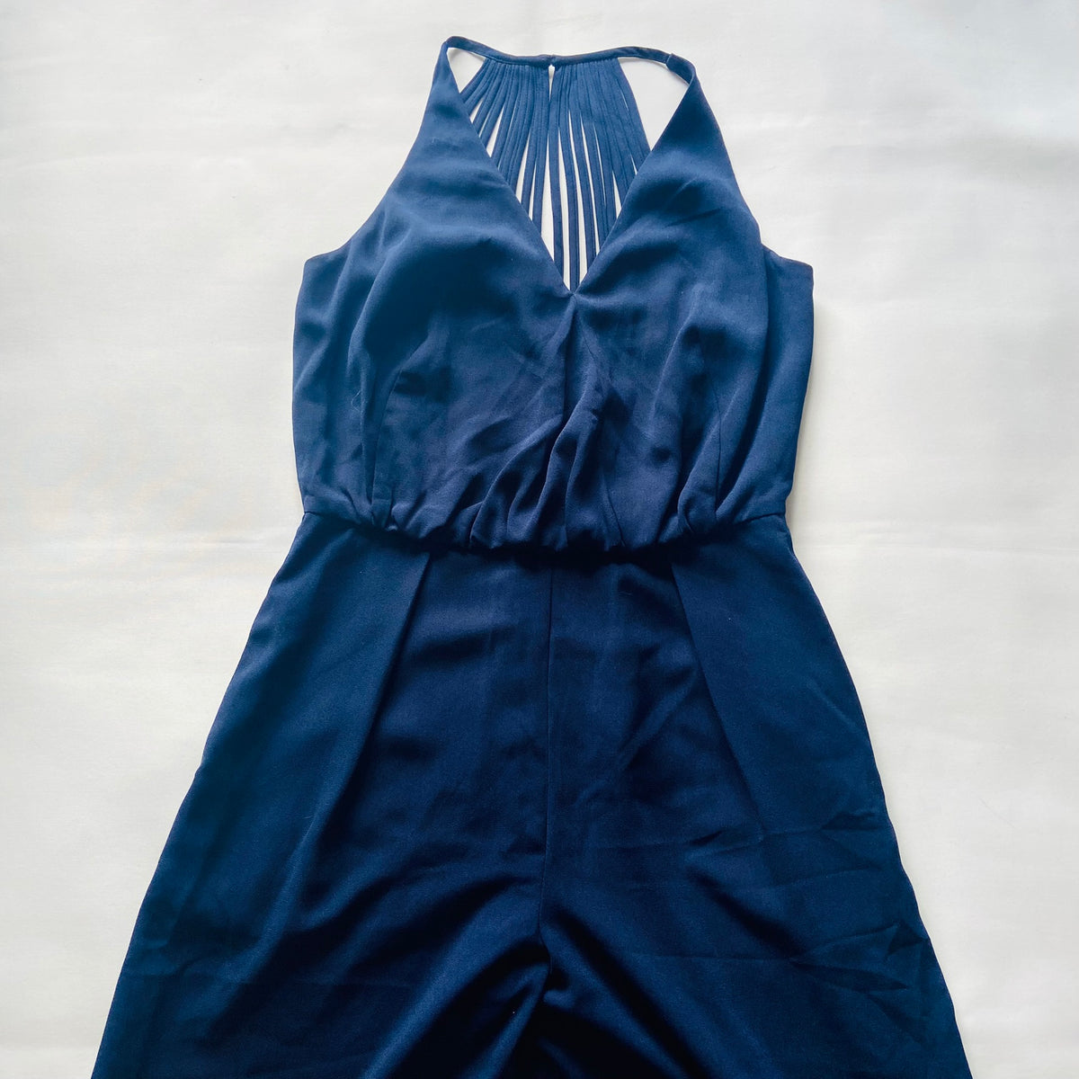 Roman | Navy Blue | Wide Leg Halterneck Back Detail Jumpsuit | Size 12 | 70s Revival