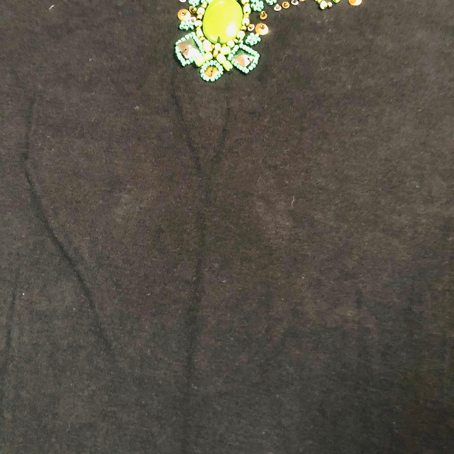 Indigo Moon Ladies Black 3/4 Sleeve Top With Green Beaded Neckline Size 3XL