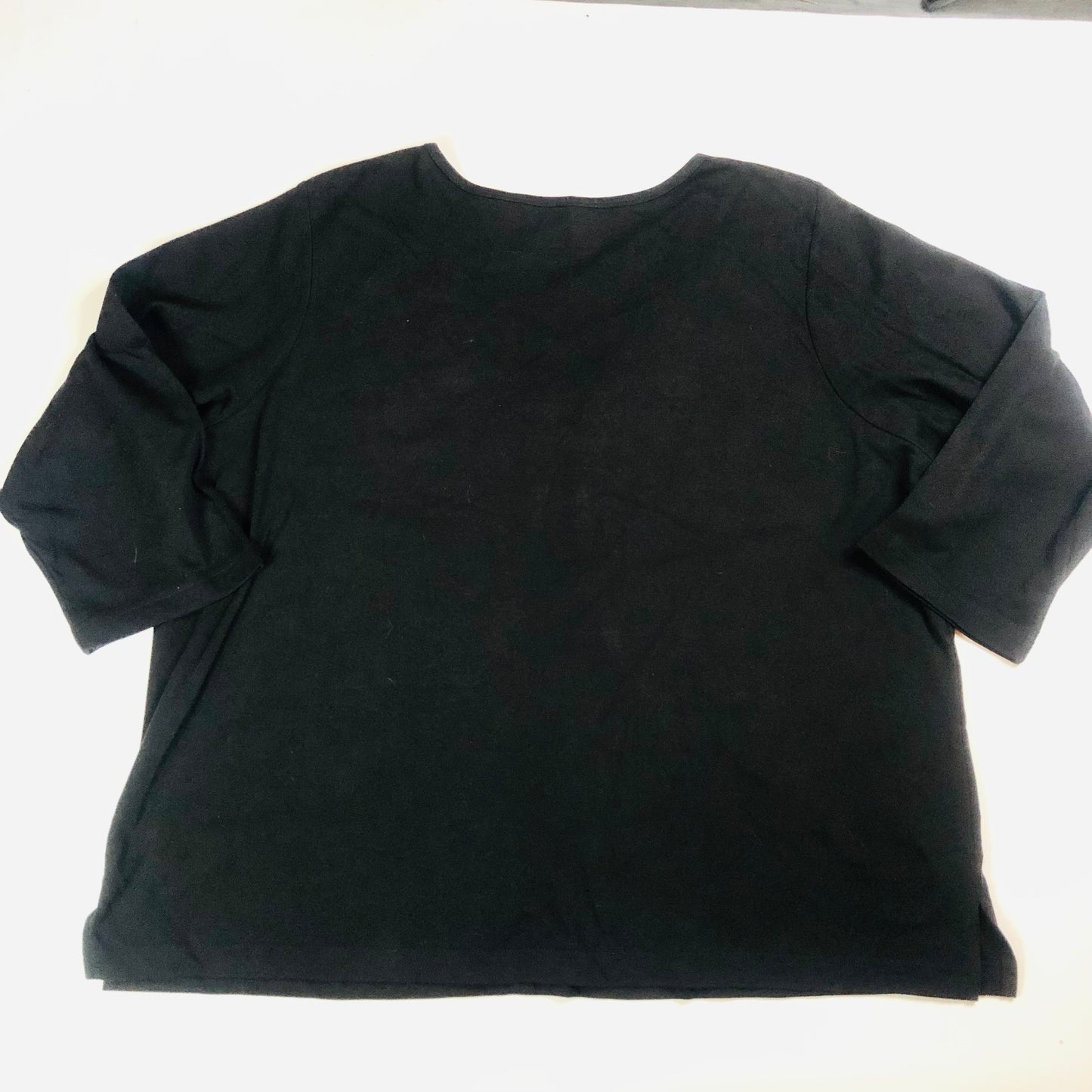 Indigo Moon Ladies Black 3/4 Sleeve Top With Green Beaded Neckline Size 3XL