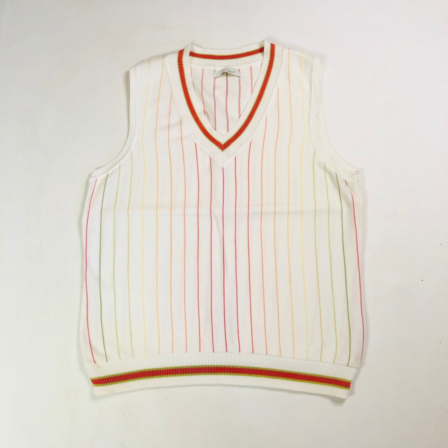 LizGolf Clairborne White & Orange Striped Sleeveless Golf Knit Vest Size 12/14