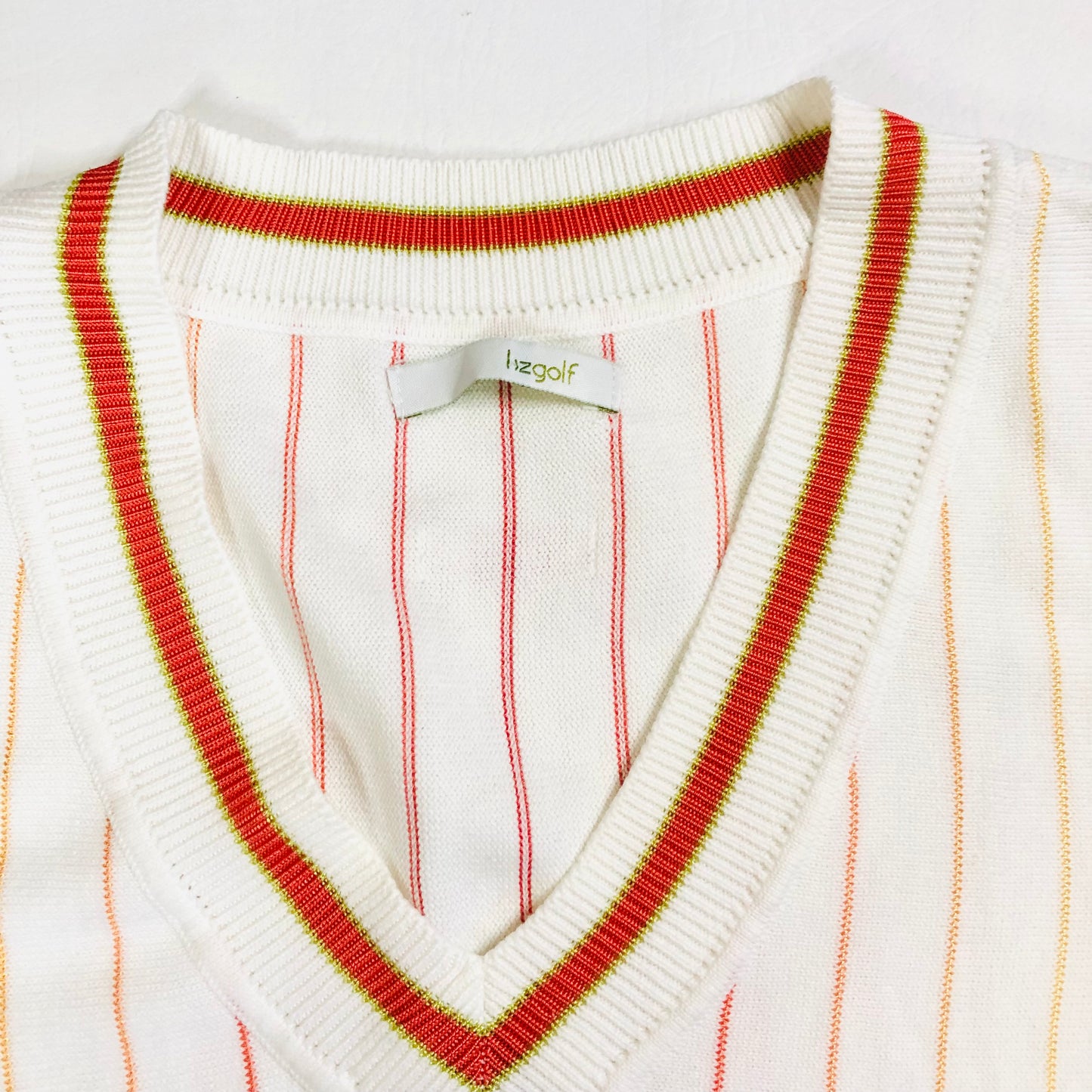 LizGolf Clairborne White & Orange Striped Sleeveless Golf Knit Vest Size 12/14