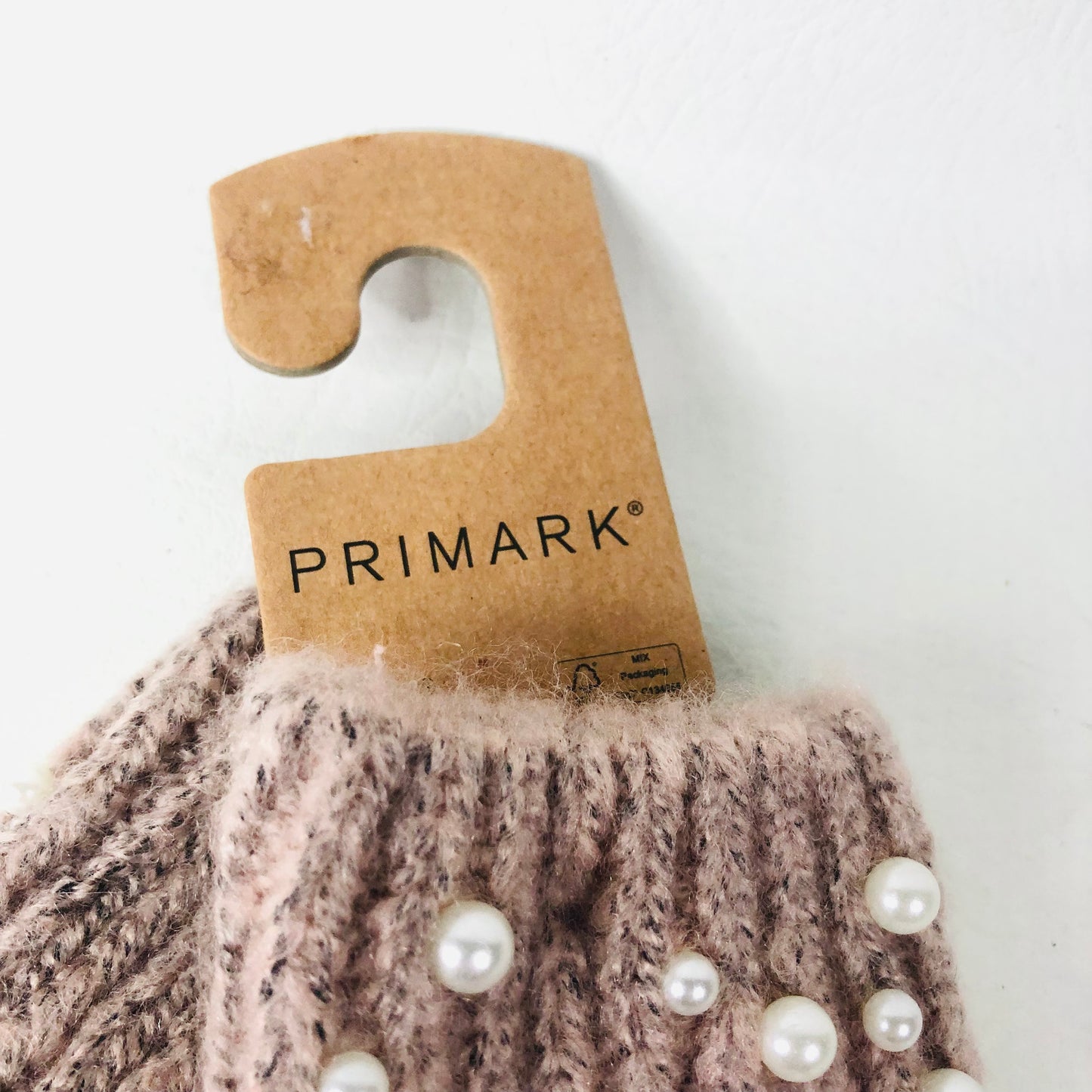 Primark Dusky Pink Mauve Marle Pearl Embelished Knit Mitten Gloves - One Size NEW