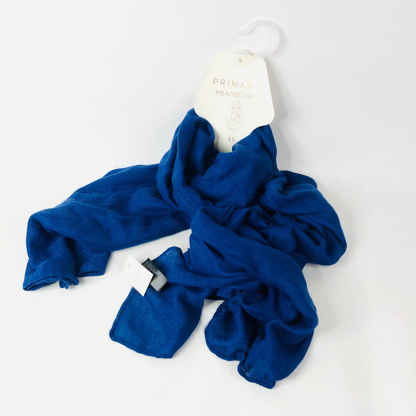 Primark Royal Blue Scarf Textured Diamond Pattern Head Scarf Hijab One Size - NEW