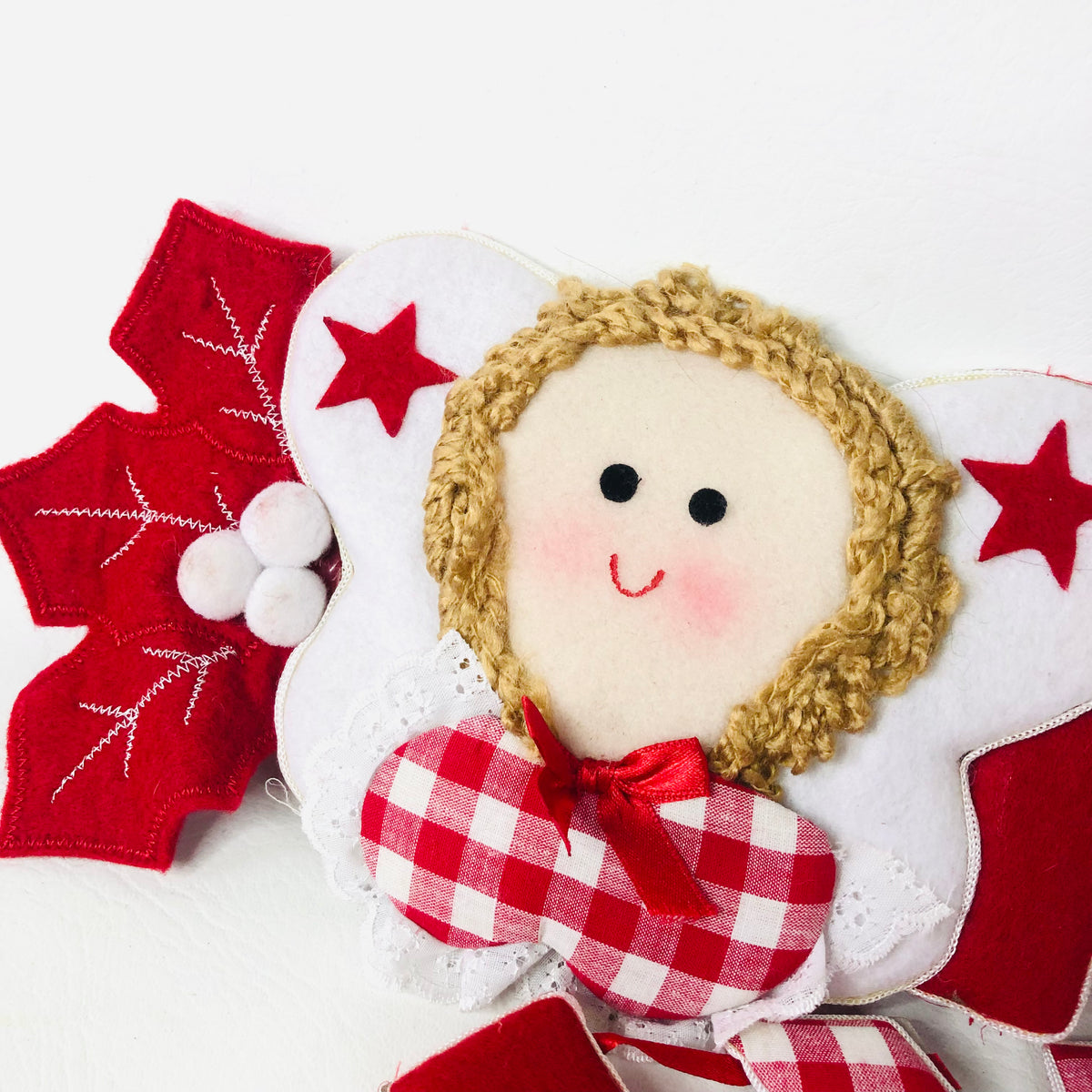 Vintage Style Merry Christmas Fabric Garland - Red Gingham, Angels Bunting