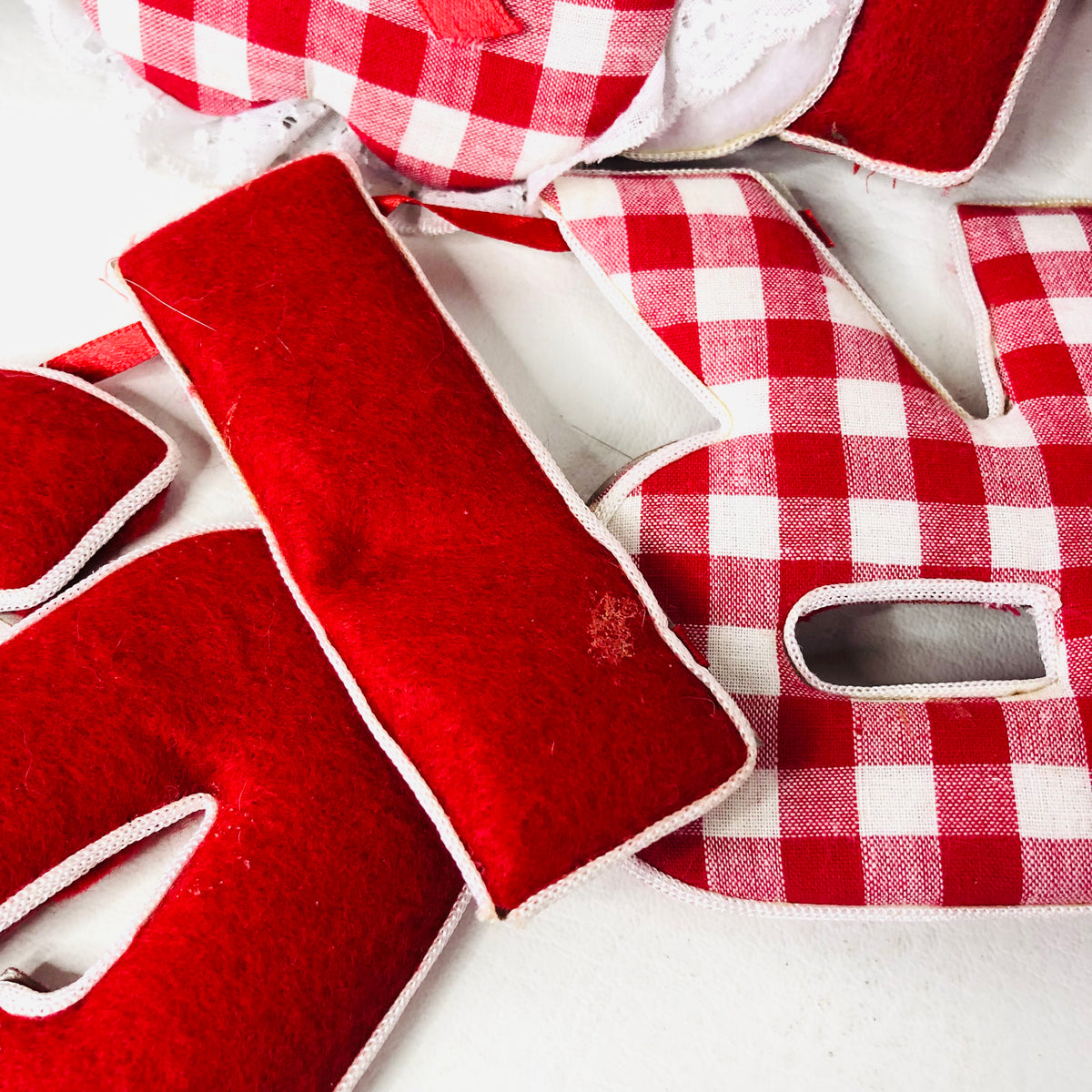 Vintage Style Merry Christmas Fabric Garland - Red Gingham, Angels Bunting