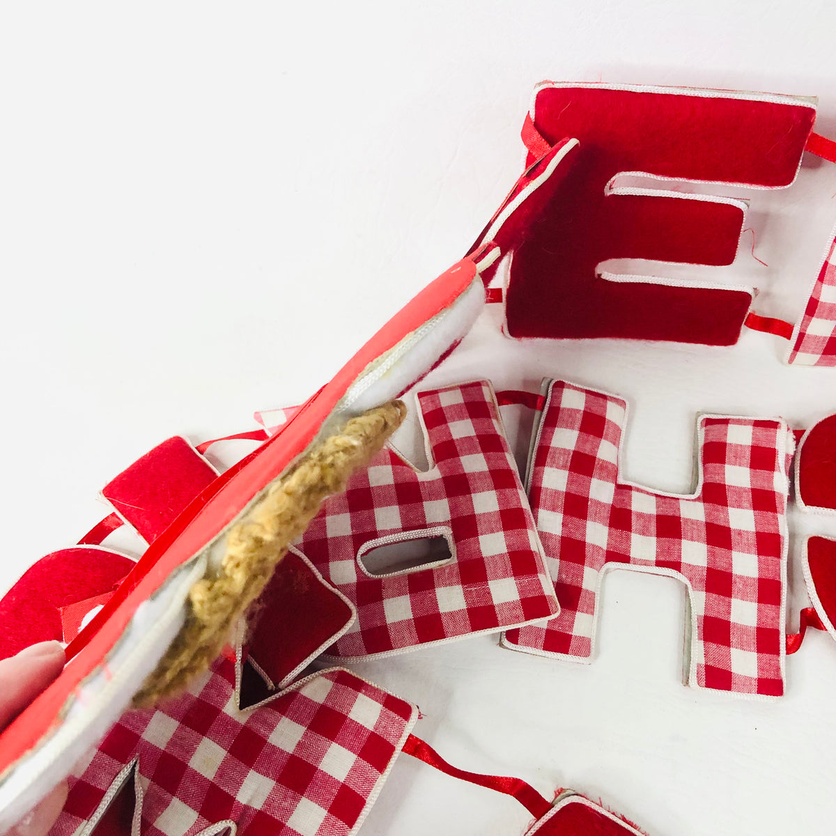 Vintage Style Merry Christmas Fabric Garland - Red Gingham, Angels Bunting