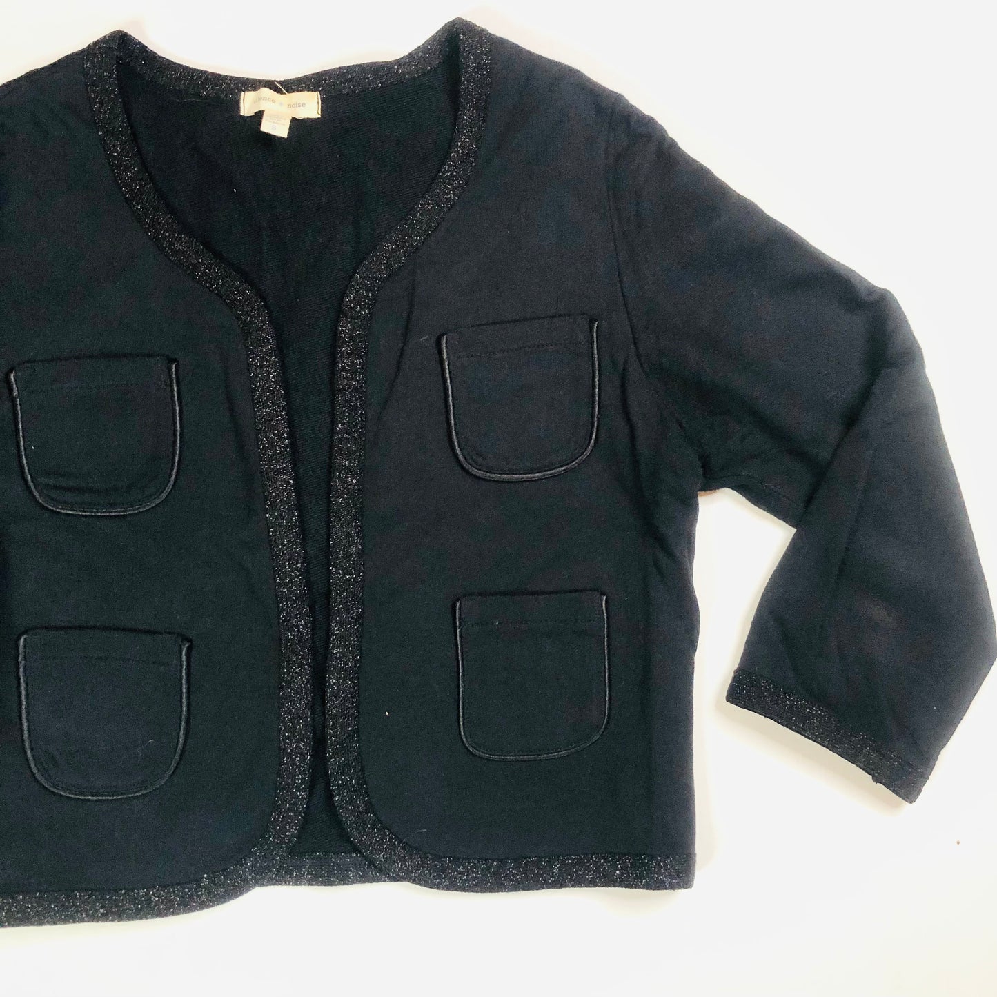 Silence + Noise Y2K Black Boxy Short Cardigan Jacket with Sparkle Trim  Size S