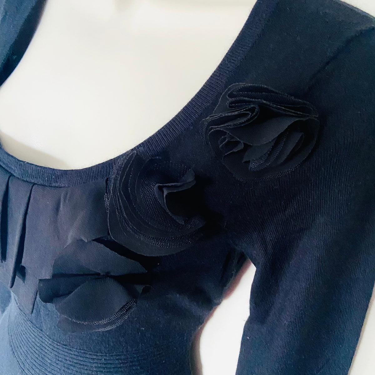 Belle by Oasis | Black | Fine Knit Skater Dress With Ruffle | Size Small | Y2K Coquette | 3D Rosette