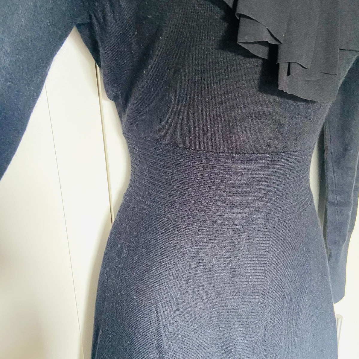 Belle by Oasis | Black | Fine Knit Skater Dress With Ruffle | Size Small | Y2K Coquette | 3D Rosette