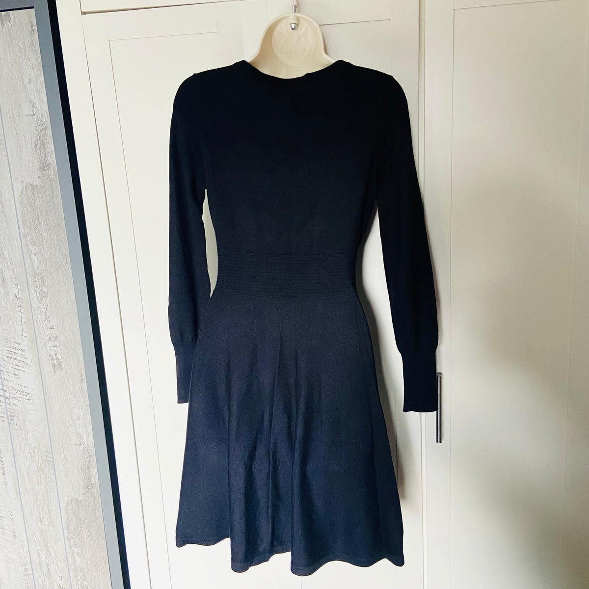 Belle by Oasis | Black | Fine Knit Skater Dress With Ruffle | Size Small | Y2K Coquette | 3D Rosette