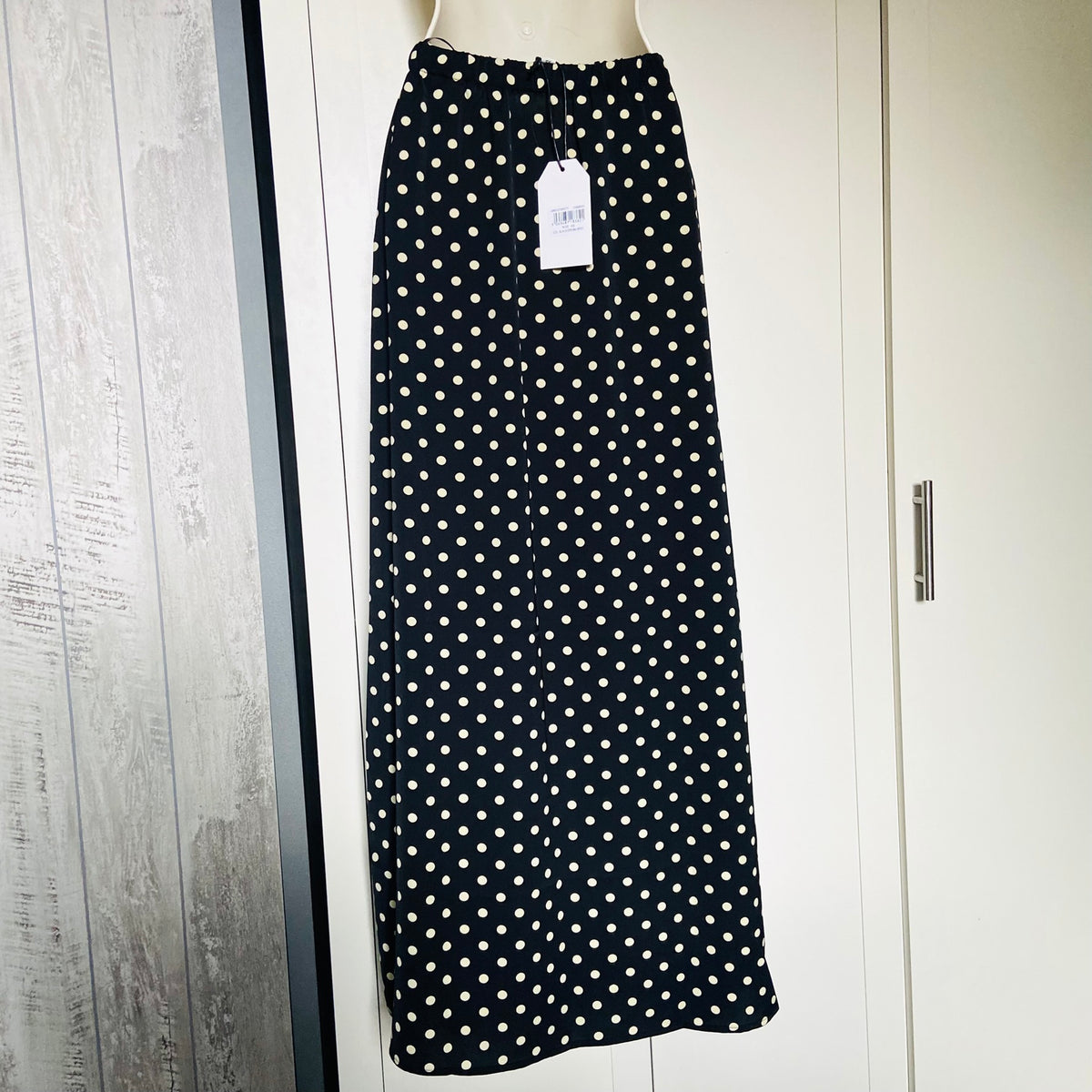 Brave Soul | Black & Cream | Polka Dot Fluid Maxi Skirt | Size XS | NEW | Boho Minimalist | Indie