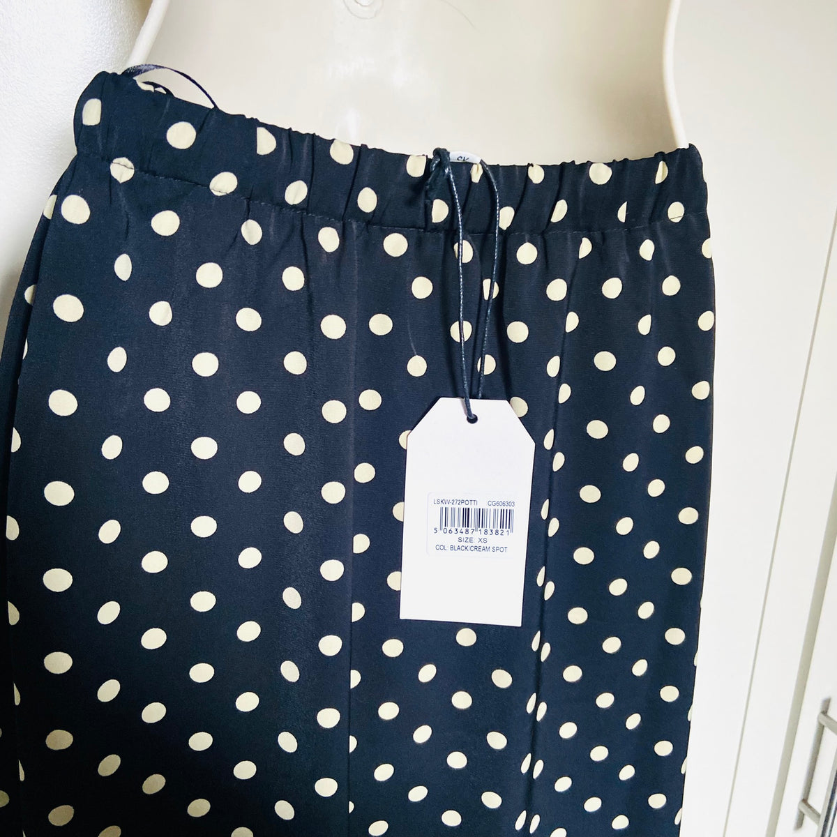 Brave Soul | Black & Cream | Polka Dot Fluid Maxi Skirt | Size XS | NEW | Boho Minimalist | Indie
