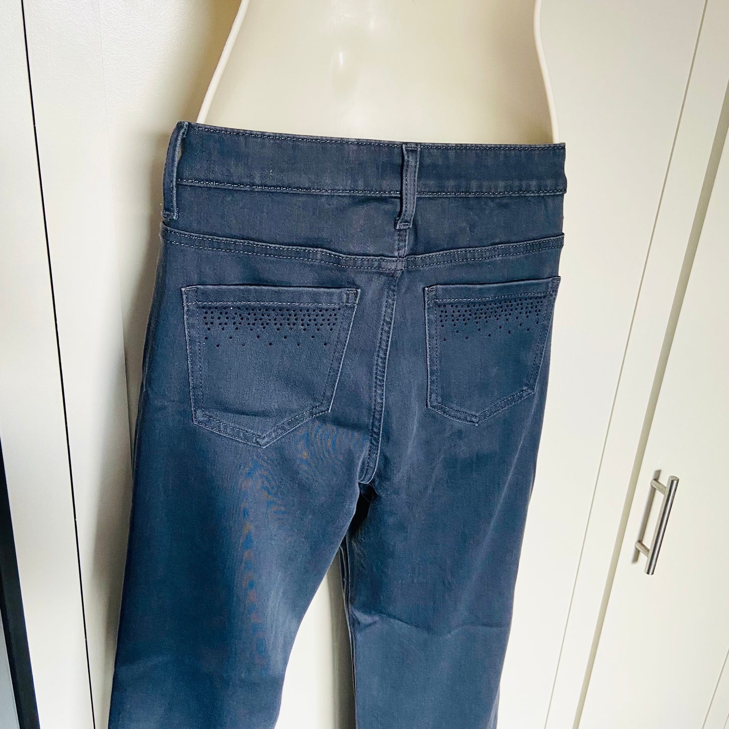 Per Una (Marks & Spencer) | High Waisted Grey Stretch Straight Leg Jeans | Gem Embellished | Size 8 | New