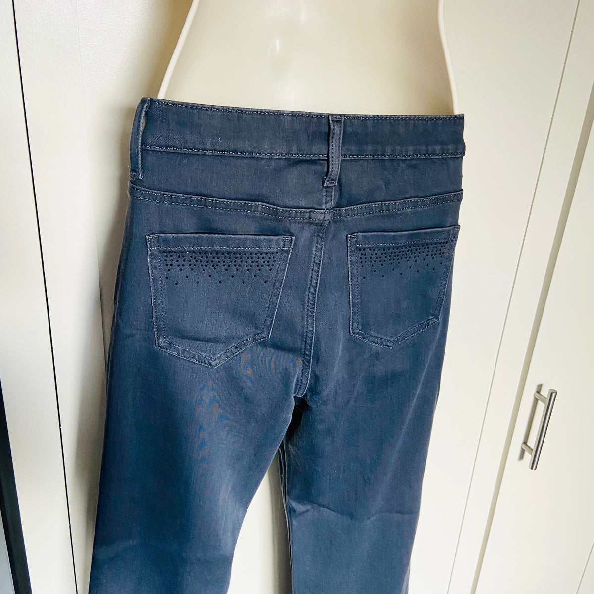Per Una (Marks & Spencer) | High Waisted Grey Stretch Straight Leg Jeans | Gem Embellished | Size 8 | New