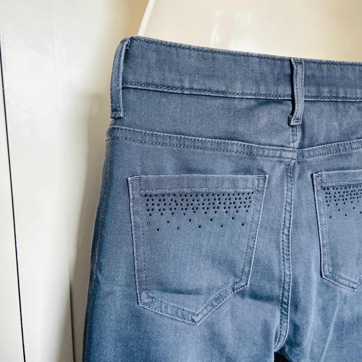 Per Una (Marks & Spencer) | High Waisted Grey Stretch Straight Leg Jeans | Gem Embellished | Size 8 | New
