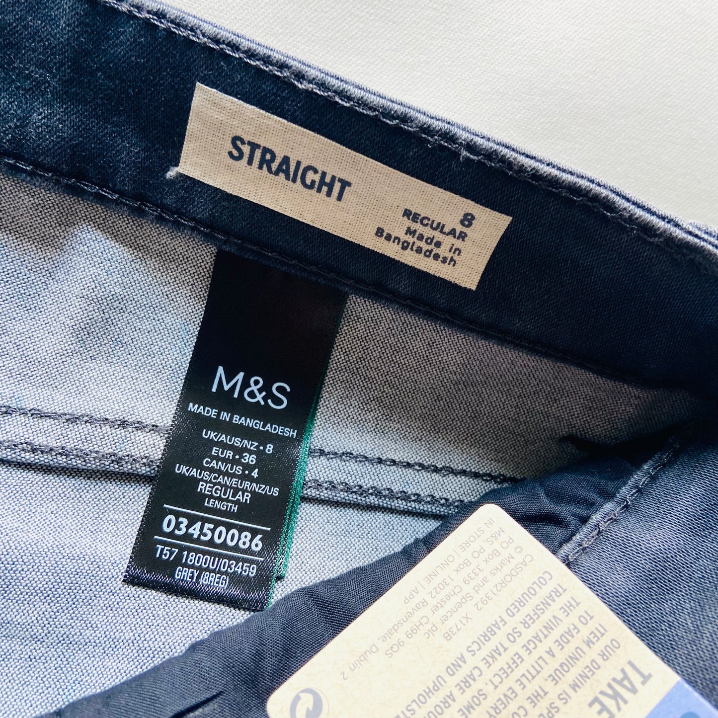 Per Una (Marks & Spencer) | High Waisted Grey Stretch Straight Leg Jeans | Gem Embellished | Size 8 | New
